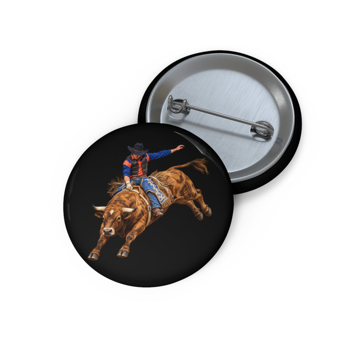 Custom Pin Buttons - Cowboys - Bull Rider - Oblique - without Text - 3D Transparent