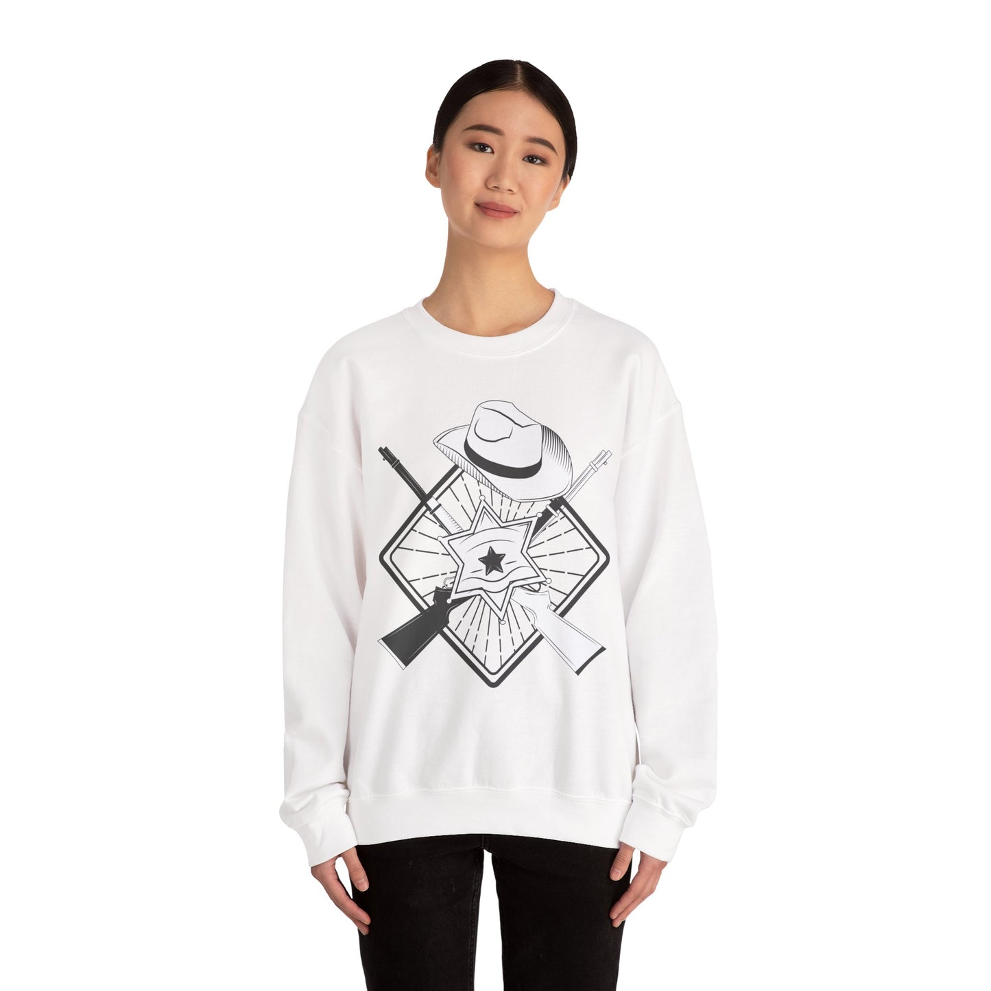 Crewneck Sweatshirt - Vintage Cowboy w Rifles and Hat