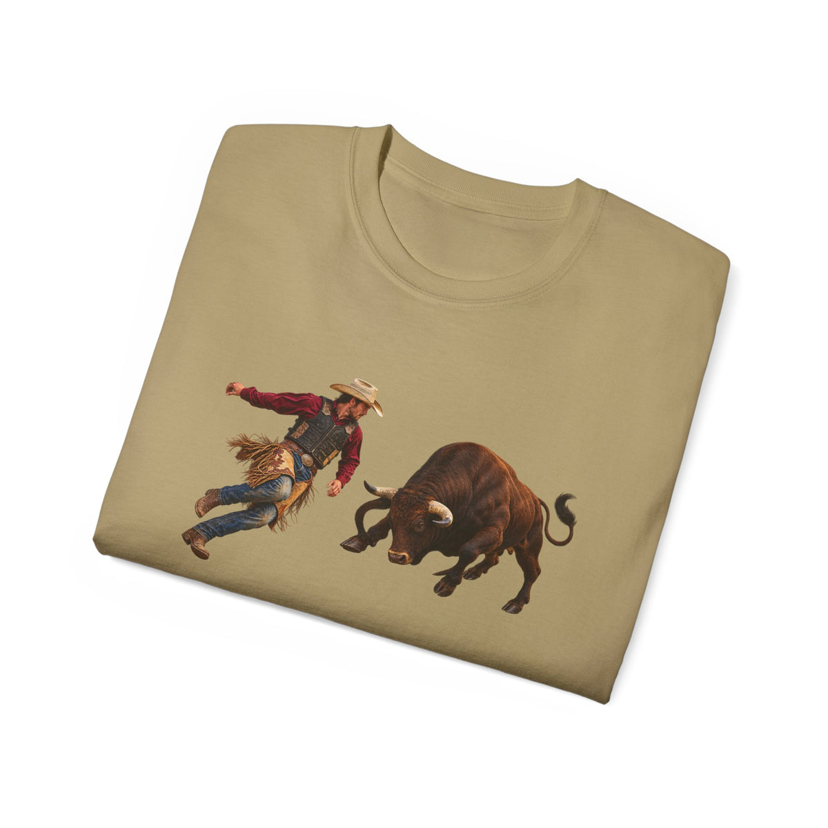Unisex Ultra Cotton Tee - Cowboys - Cowboy and Bull - Color - 3D Transparent
