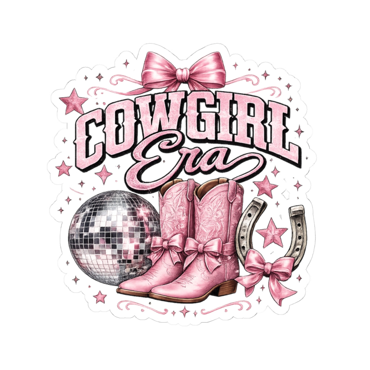 Kiss-Cut Sticker — Cowgirl glam with pink sparkle