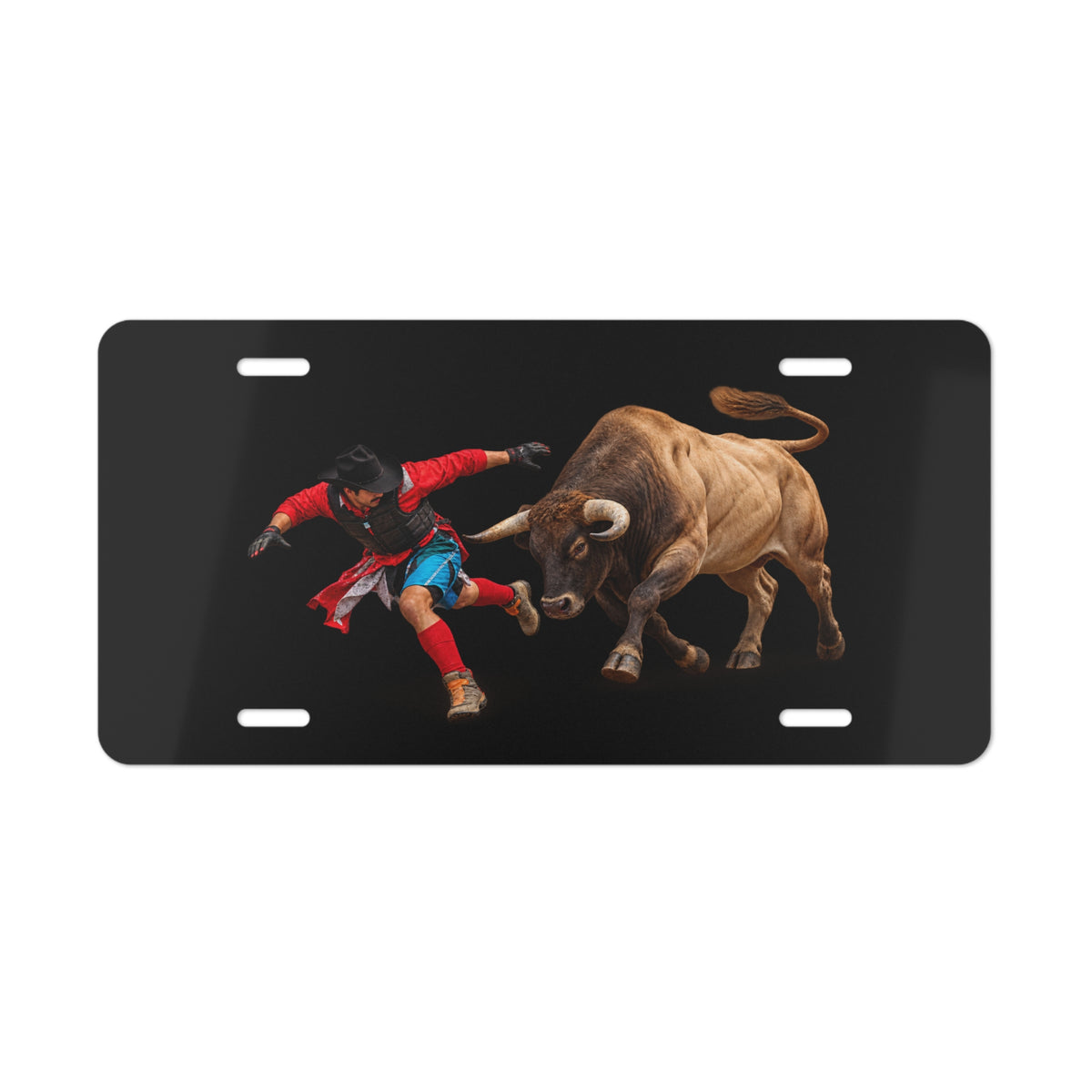 Vanity License Plate - Cowboys - Bull Chasing Clown - Ground Shadow - without Text - 3D Transparent