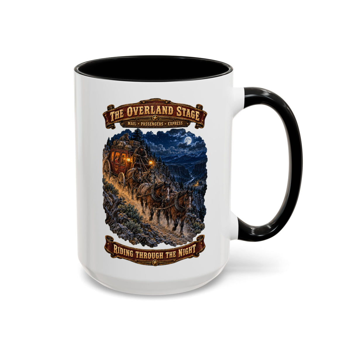 Accent Coffee Mug (11, 15oz) - Night Ride Overland Stage - Dusty Trails - 3D - Enhanced