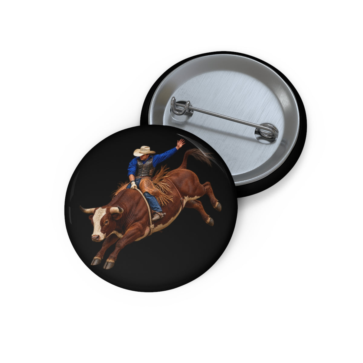 Custom Pin Buttons - Cowboys - Bull Rider - Mid Ride - without Text - 3D Transparent