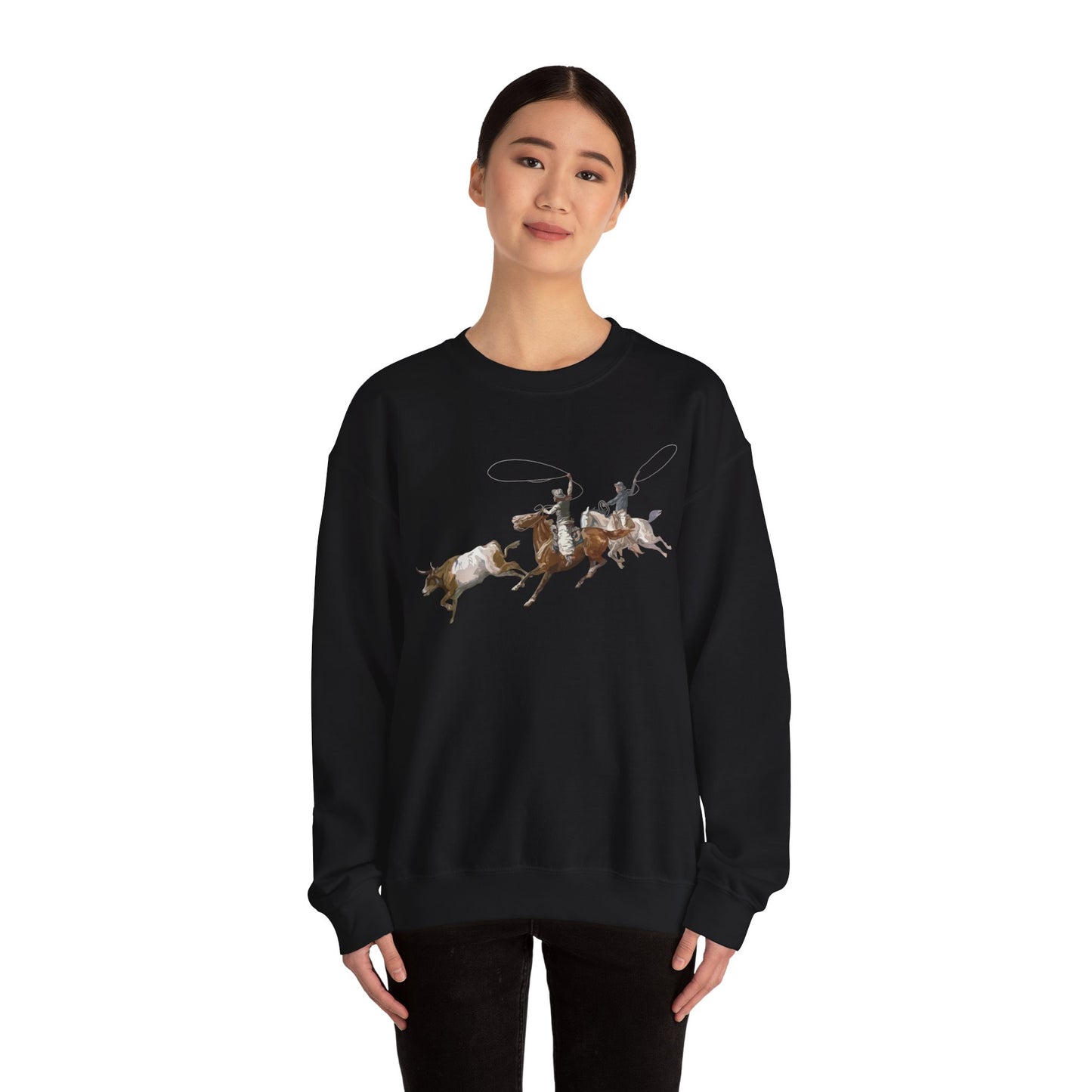 Crewneck Sweatshirt - 2 Cowboys Roping 1 Longhorn X 300