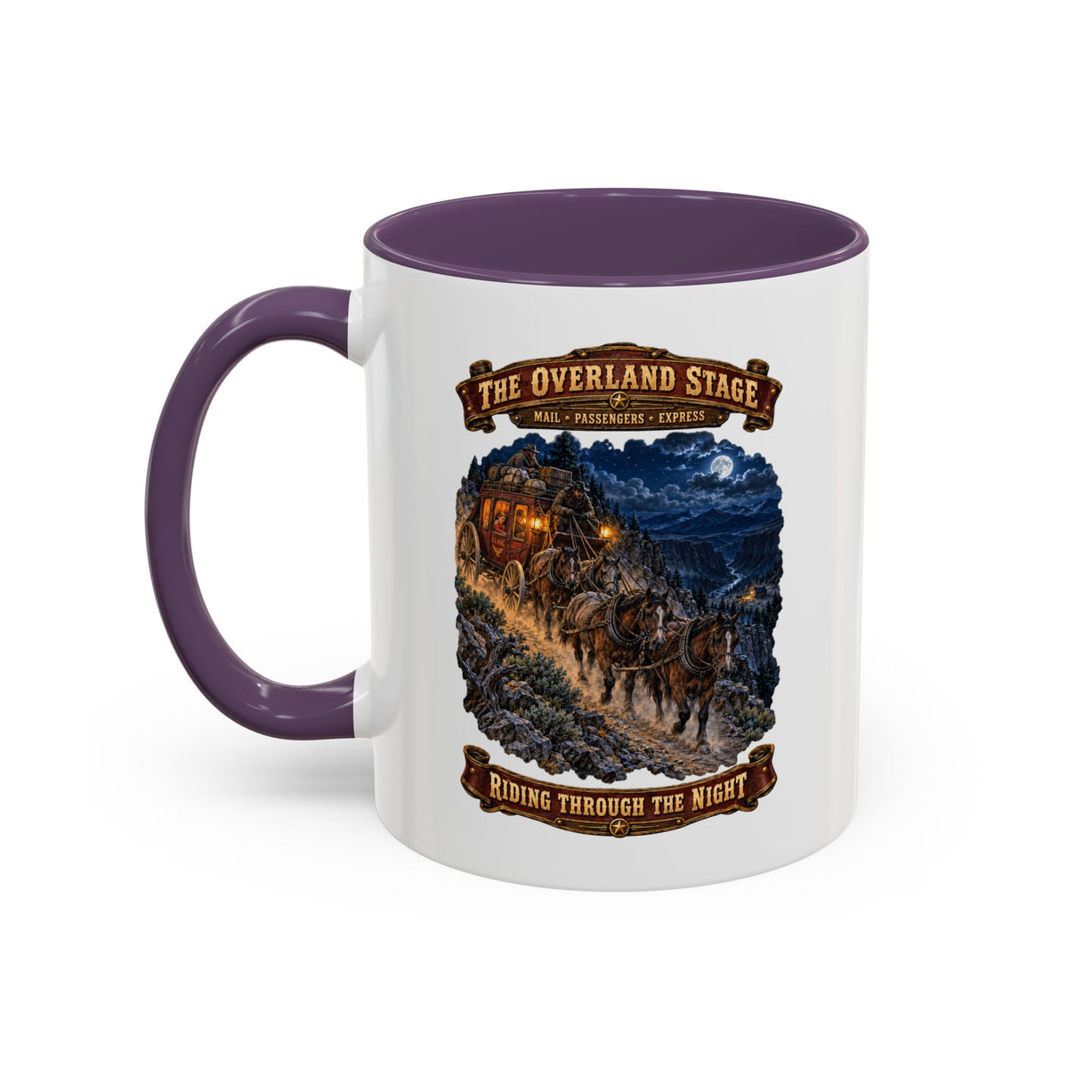 Accent Coffee Mug (11, 15oz) - Night Ride Overland Stage - Dusty Trails - 3D - Enhanced