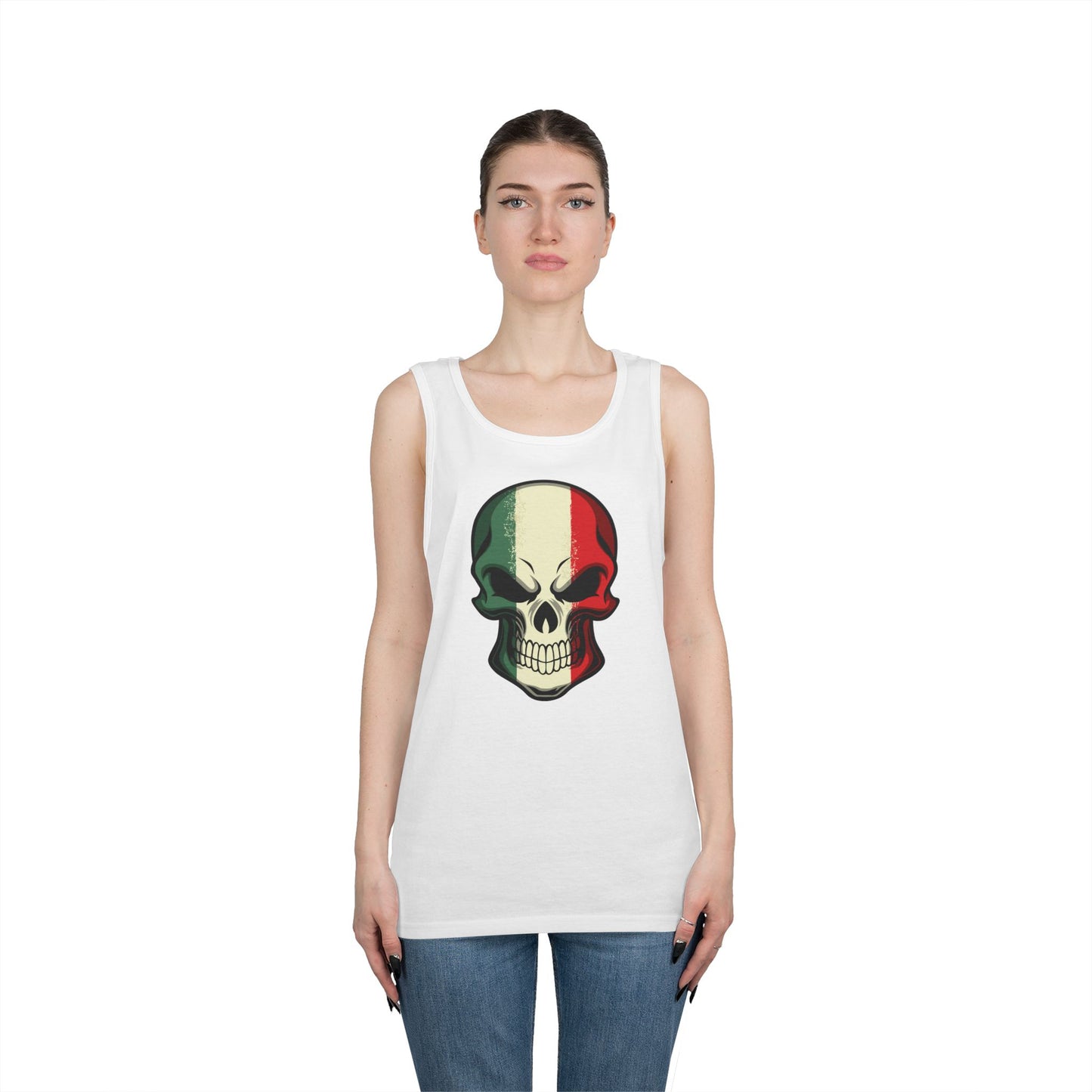 Unisex Heavy Cotton Tank Top - Red White Green Skull