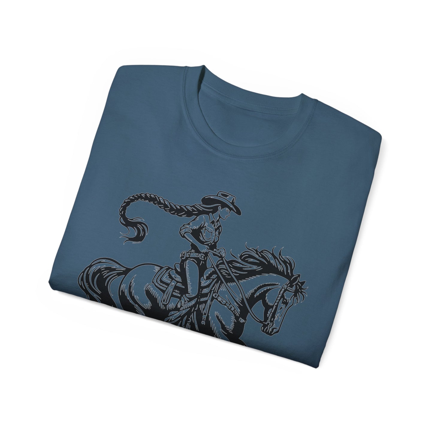 Unisex Ultra Cotton Tee - Cowgirl Riding Horse - Windblown