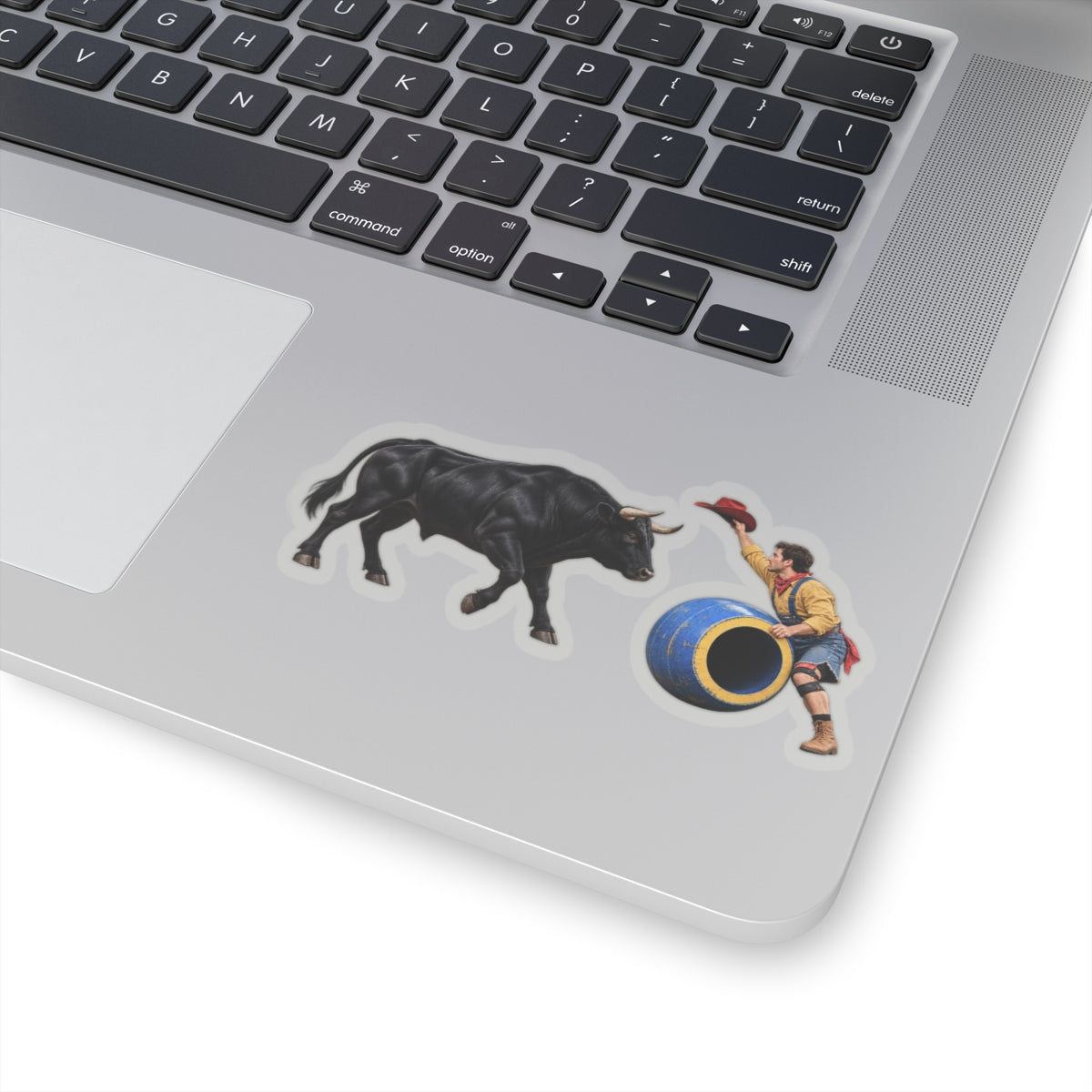 Kiss-Cut Stickers - Cowboys - Clown Teasing Bull, Barrel - 3D Transparent