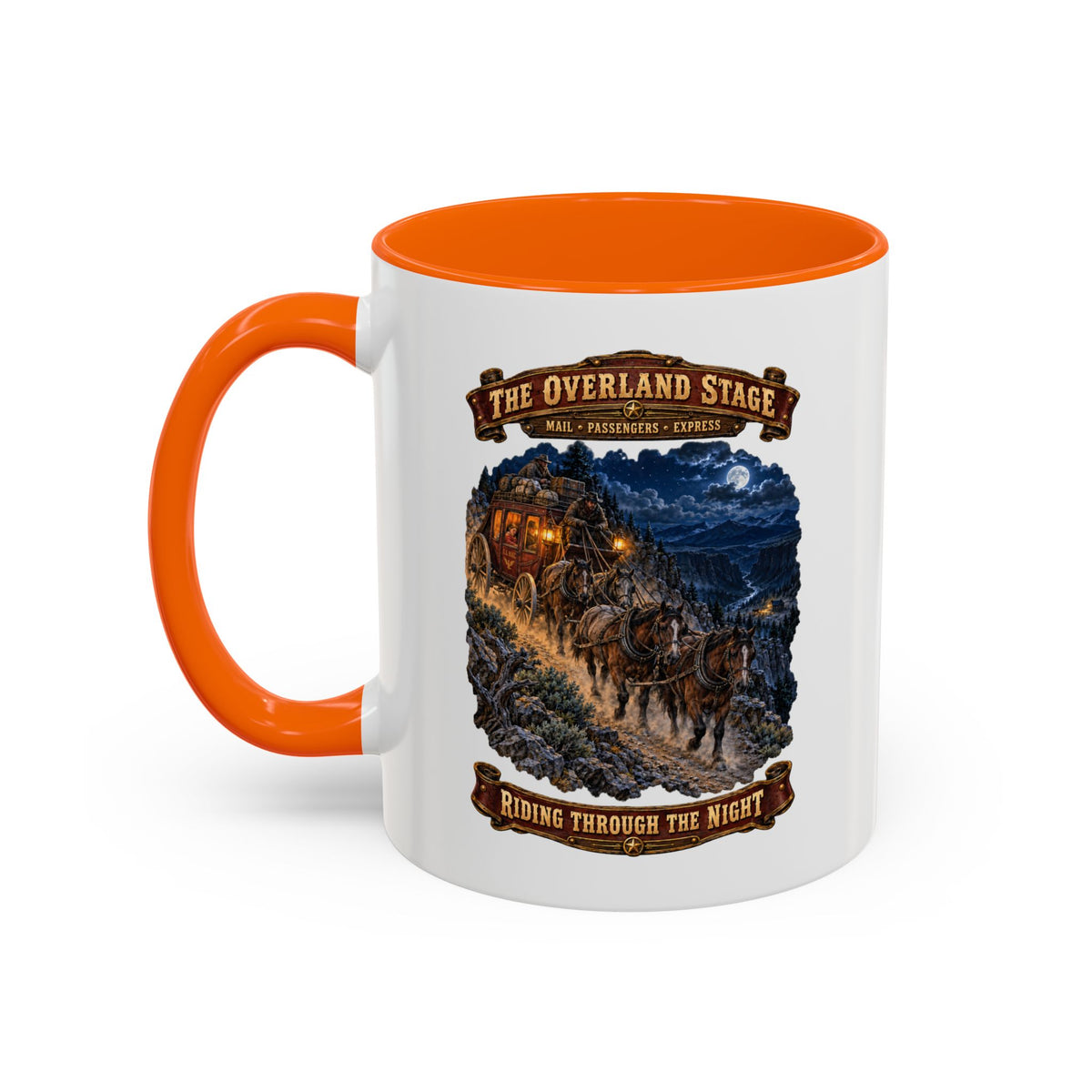 Accent Coffee Mug (11, 15oz) - Night Ride Overland Stage - Dusty Trails - 3D - Enhanced