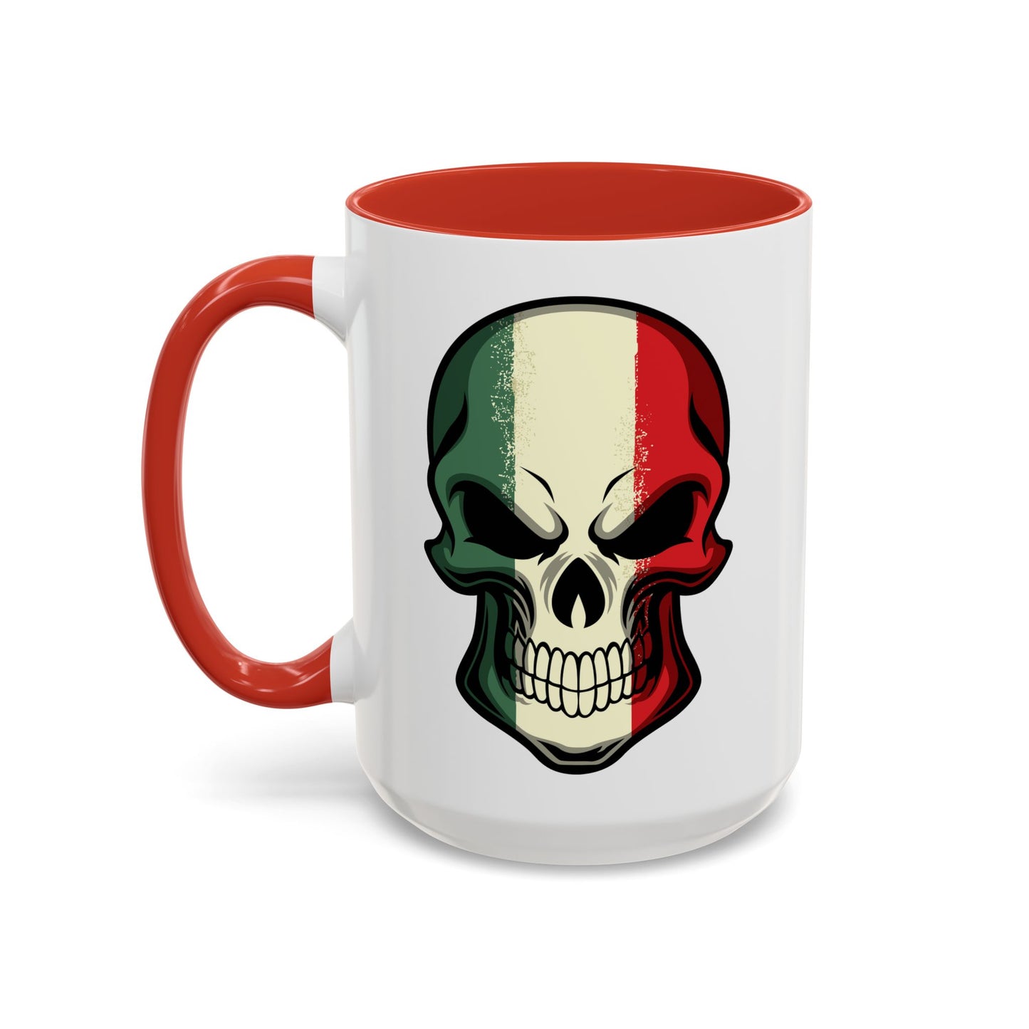 Accent Coffee Mug (11, 15oz) - Red White Green Skull