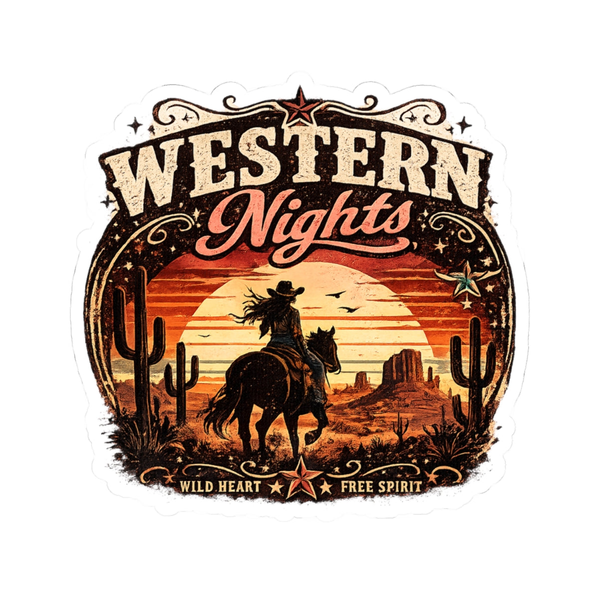 Kiss-Cut Sticker — Western nights and desert charm