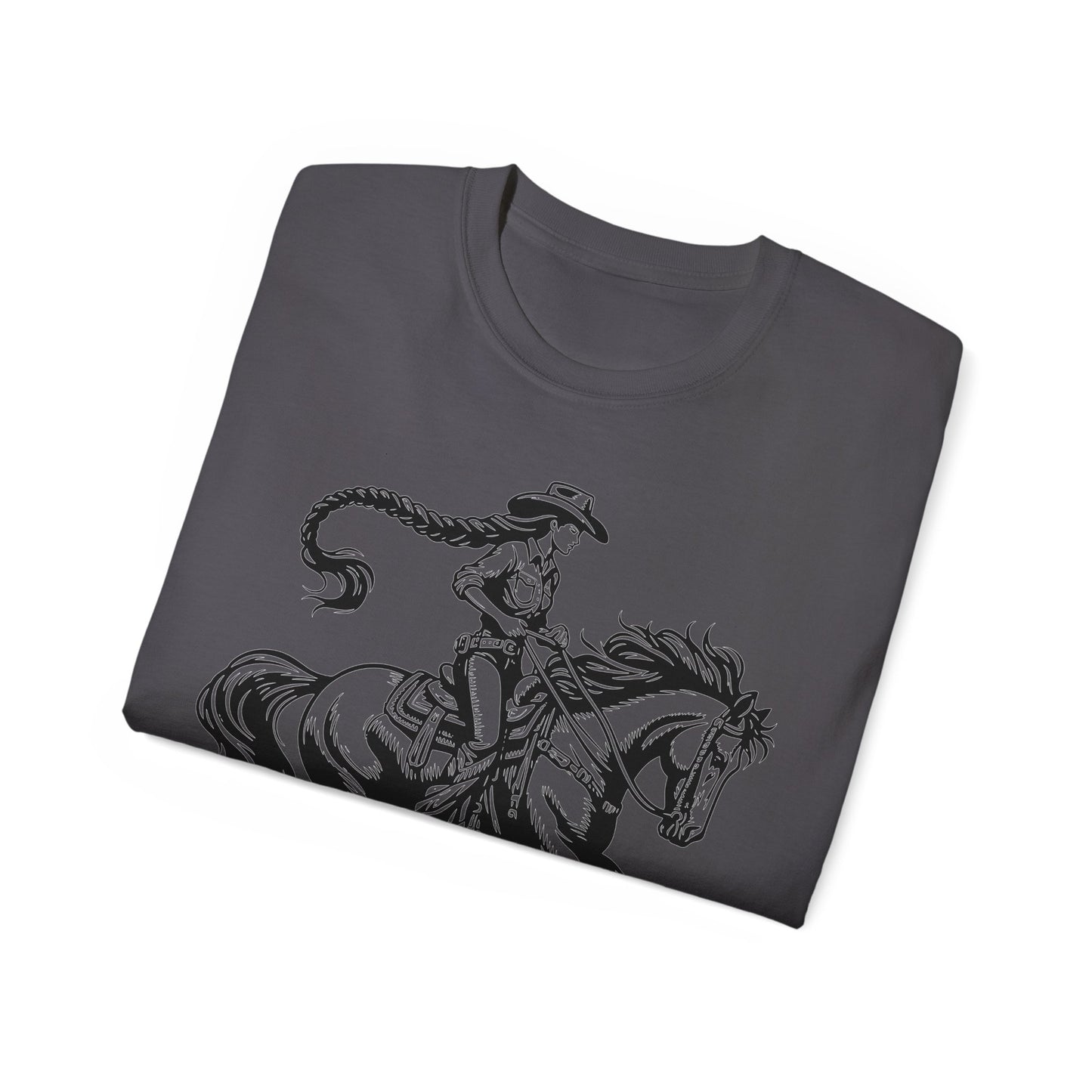 Unisex Ultra Cotton Tee - Cowgirl Riding Horse - Windblown