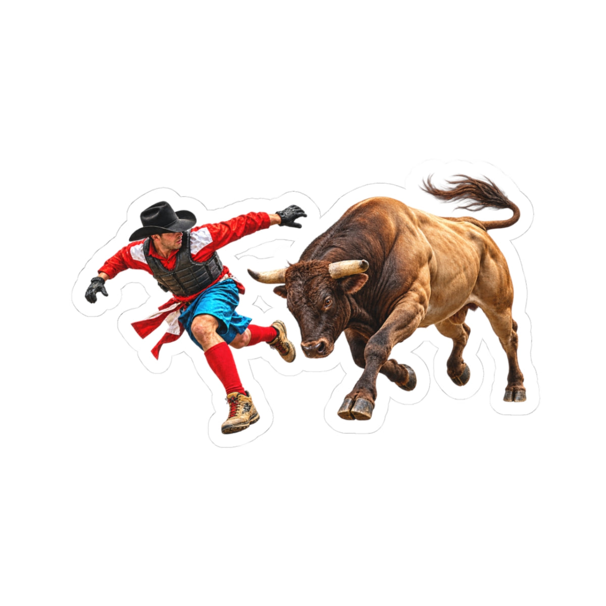 Kiss-Cut Stickers - Cowboys - Bull Chasing Clown - without Text - 3D Transparent
