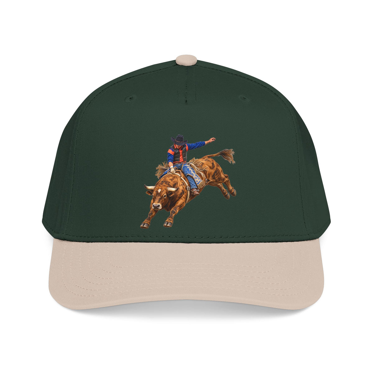Mid Profile Baseball Cap — Cowboys - Bull Rider - Oblique - without Text - 3D Transparent