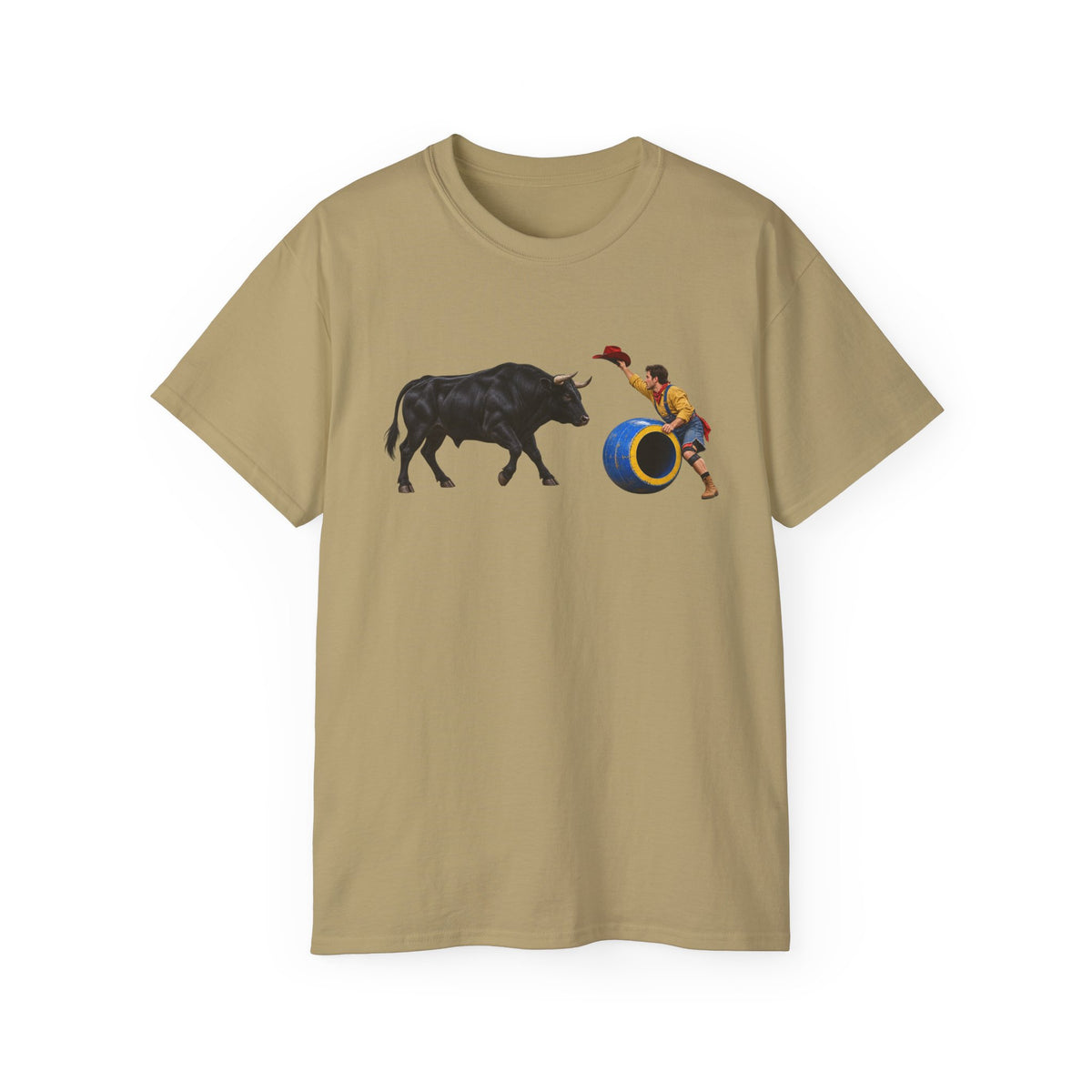 Unisex Ultra Cotton Tee - Cowboys - Clown Teasing Bull, Barrel - 3D Transparent