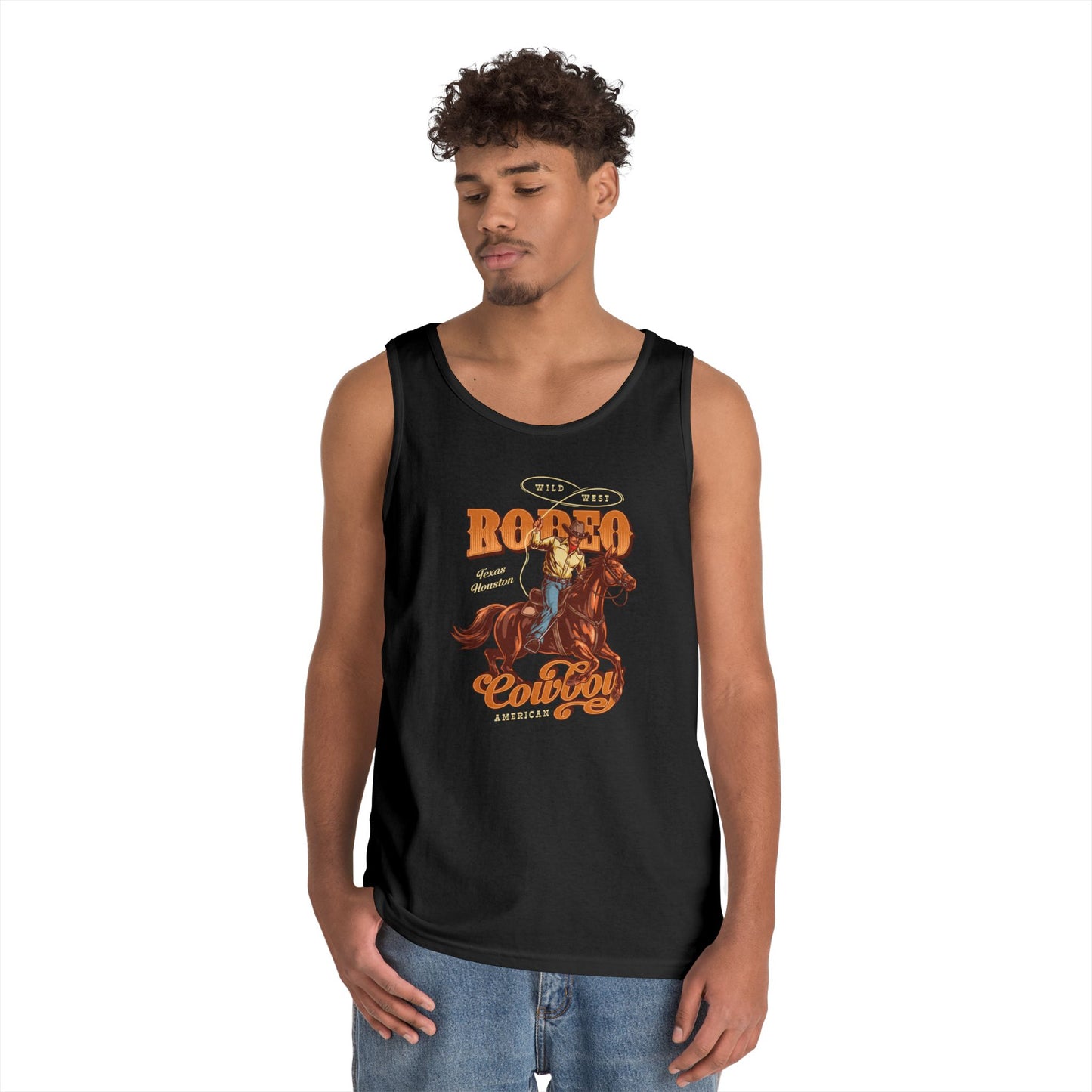 Unisex Heavy Cotton Tank Top - Wild West - Houston, Texas - American Rodeo Cowboy
