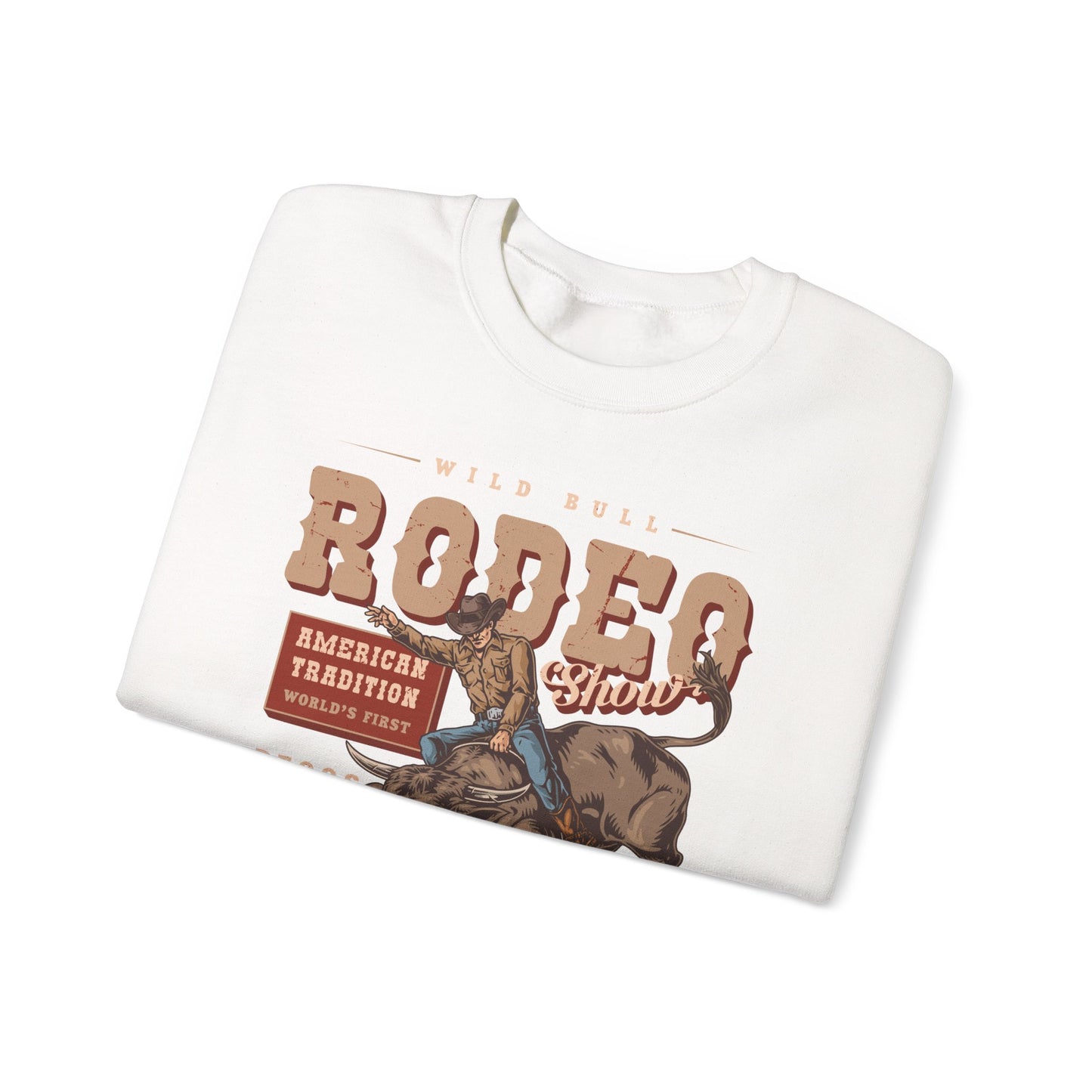 Crewneck Sweatshirt - American Tradition Wild Bull Rodeo Show - Wild West Cowboy, Texas