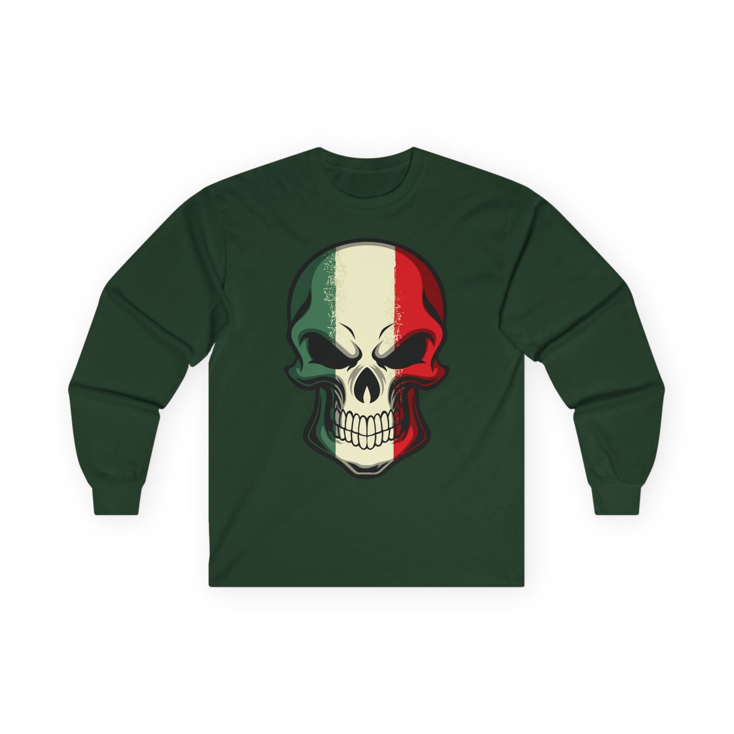 Unisex Ultra Cotton Long Sleeve Tee - Red White Green Skull