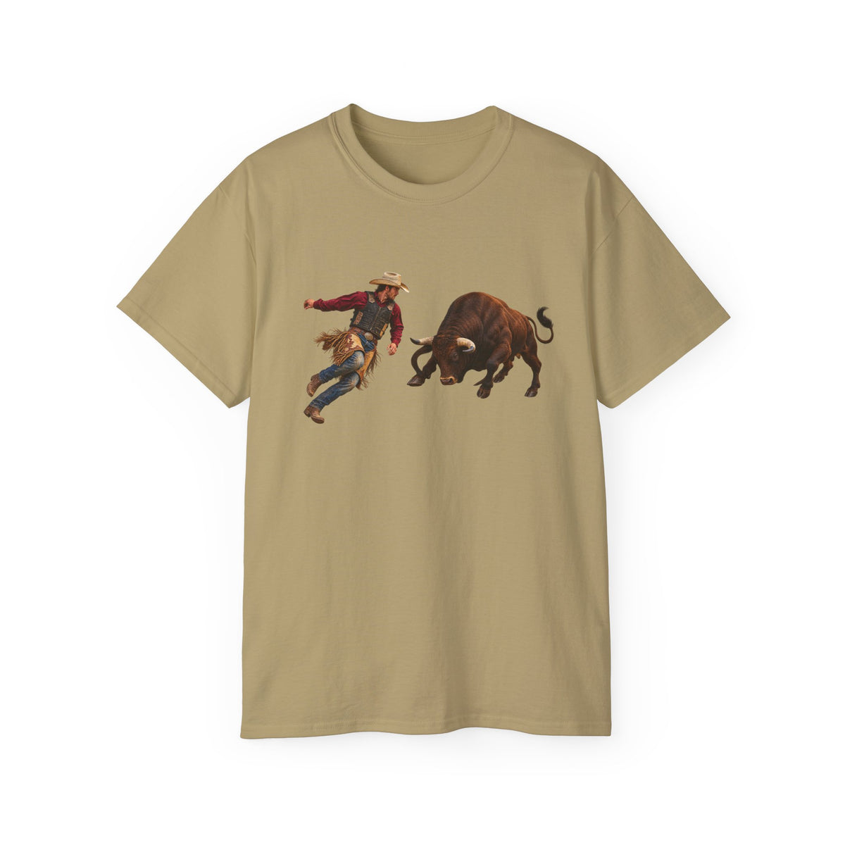 Unisex Ultra Cotton Tee - Cowboys - Cowboy and Bull - Color - 3D Transparent