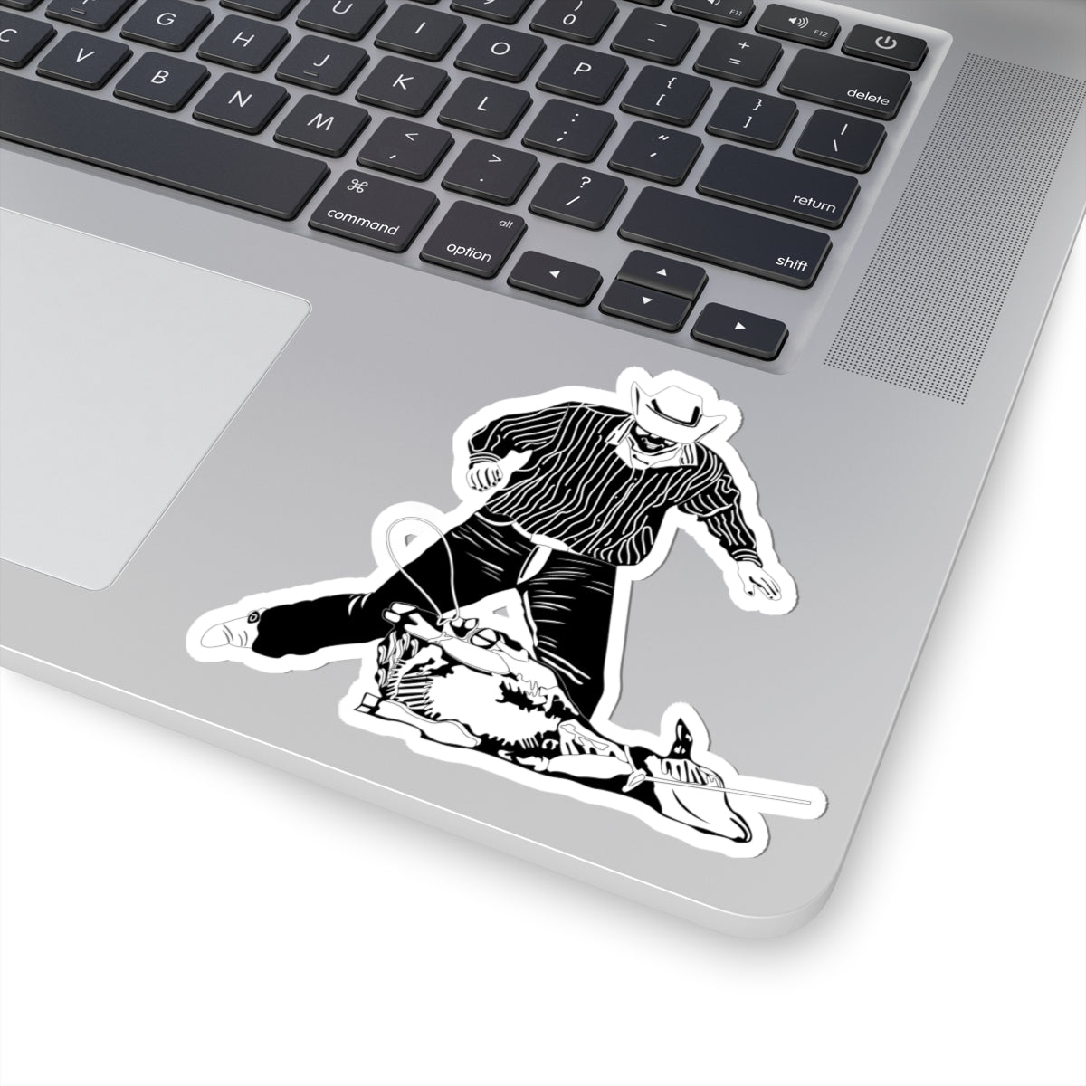 Kiss-Cut Stickers - Calf Roping - BW