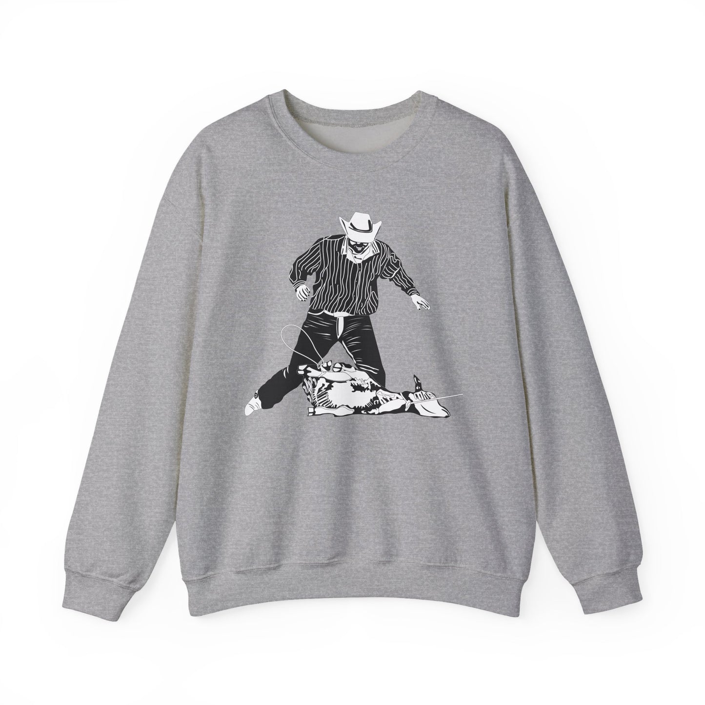 Crewneck Sweatshirt - Calf Roping - BW