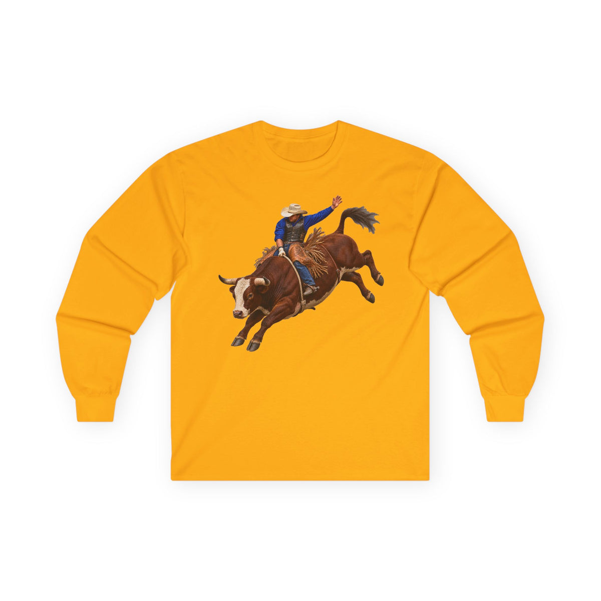 Unisex Ultra Cotton Long Sleeve Tee - Cowboys - Bull Rider - Mid Ride - without Text - 3D Transparent