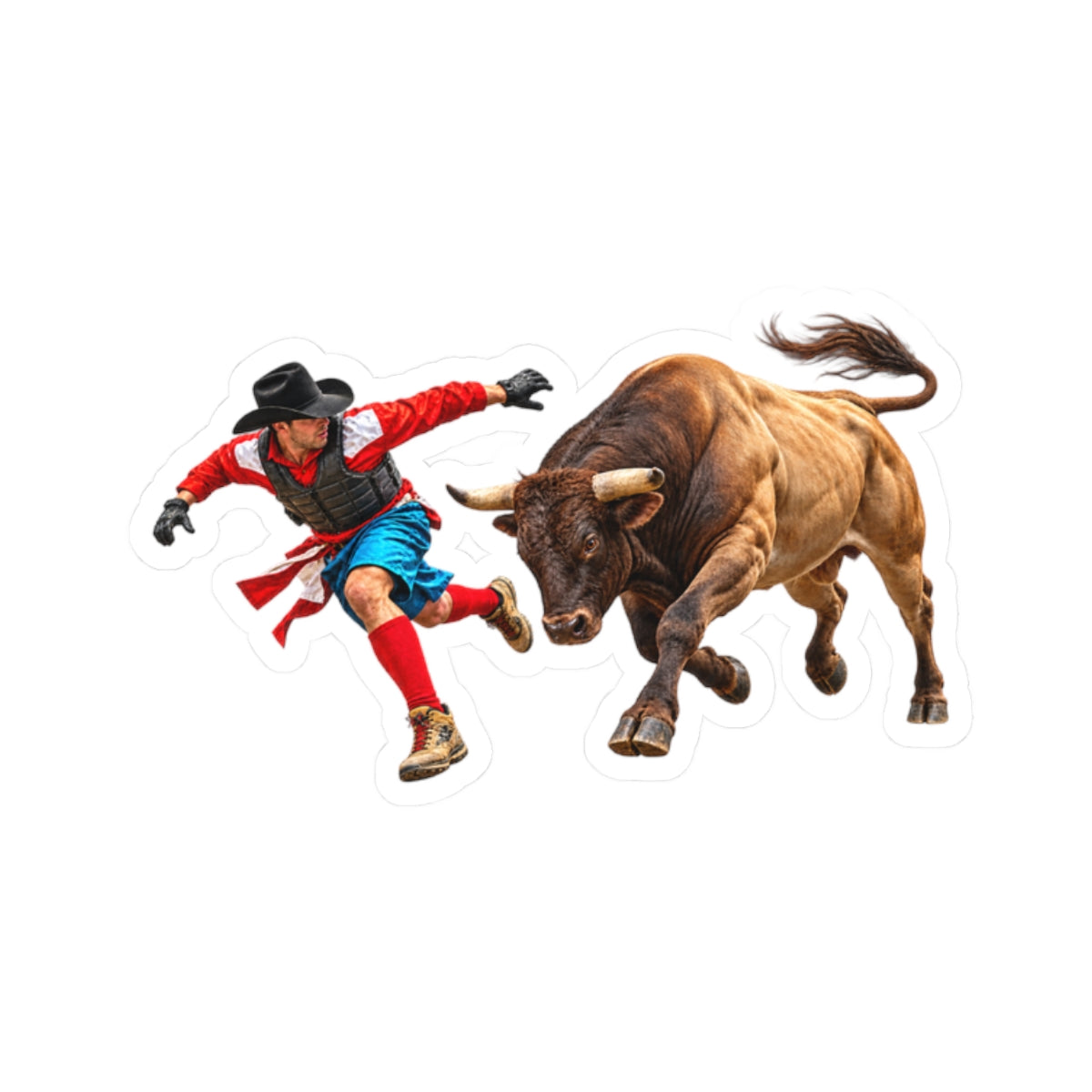 Kiss-Cut Stickers - Cowboys - Bull Chasing Clown - without Text - 3D Transparent