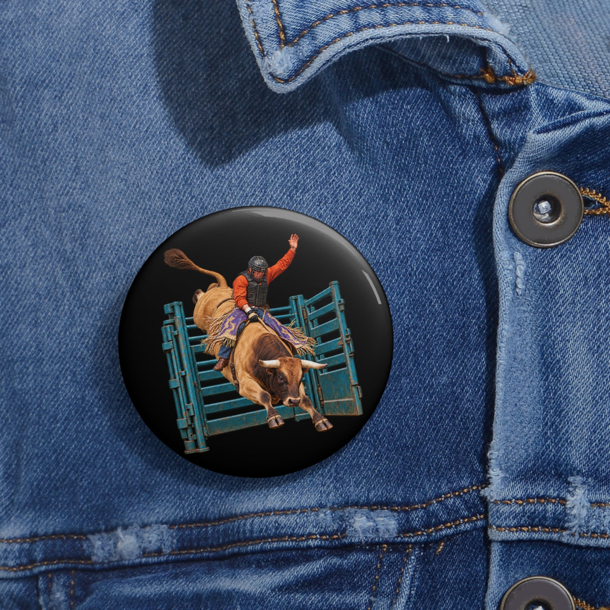 Custom Pin Buttons - Cowboys - Bull Rider - Out of the Chute - without Text - 3D Transparent