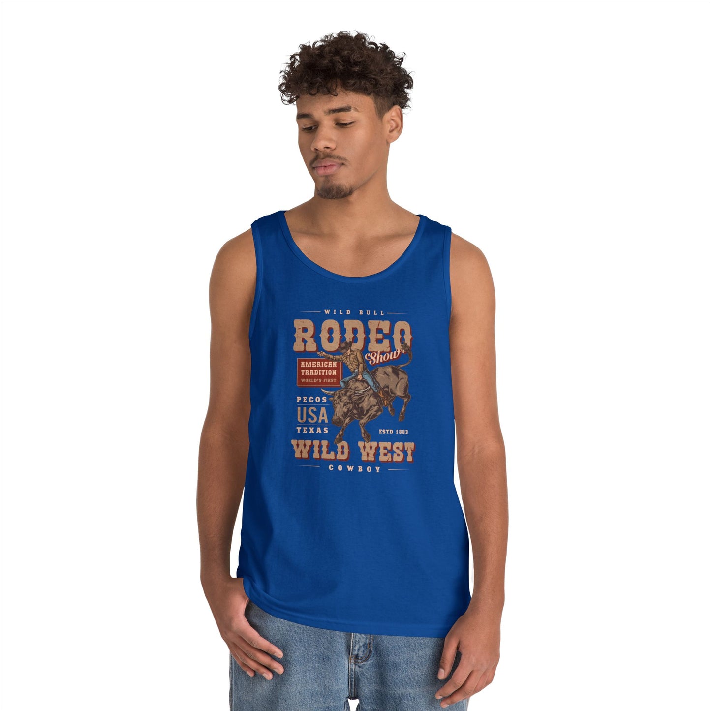 Unisex Heavy Cotton Tank Top - American Tradition Wild Bull Rodeo Show - Wild West Cowboy, Texas