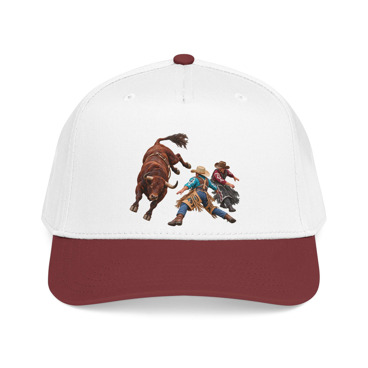 Mid Profile Baseball Cap — Cowboys - Clowns and Brown Bull - without Text - 3D Transparent