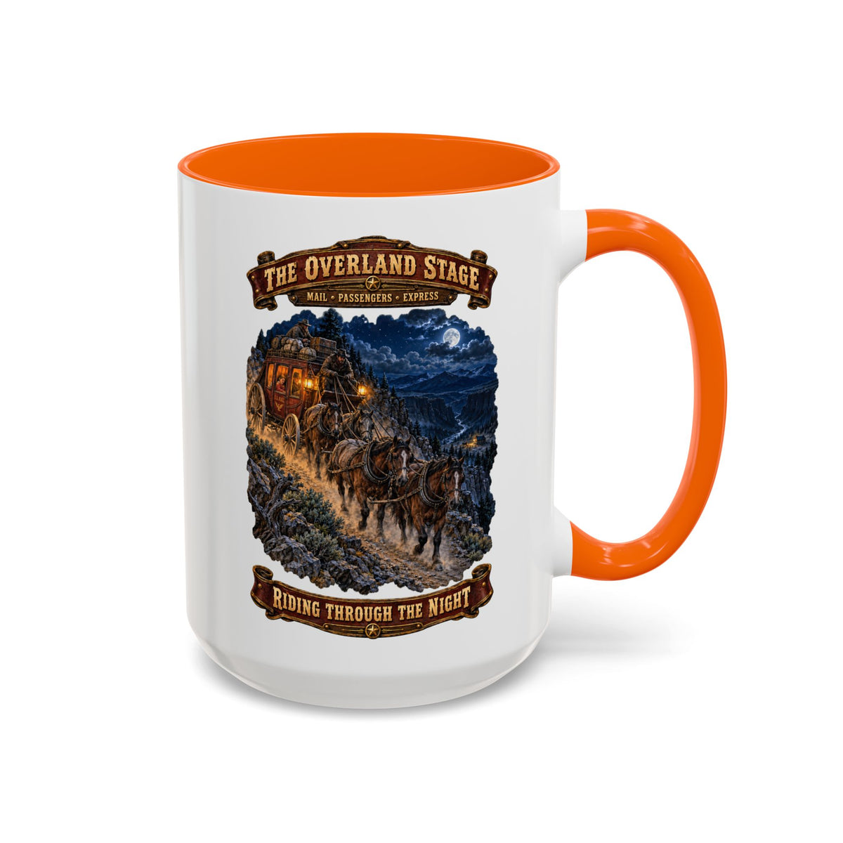 Accent Coffee Mug (11, 15oz) - Night Ride Overland Stage - Dusty Trails - 3D - Enhanced
