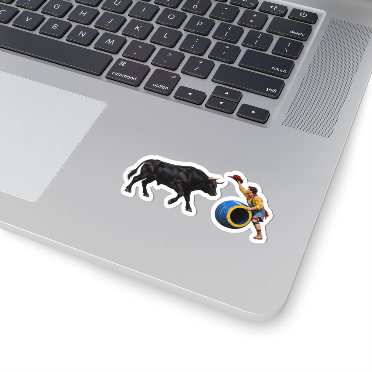Kiss-Cut Stickers - Cowboys - Clown Teasing Bull, Barrel - 3D Transparent