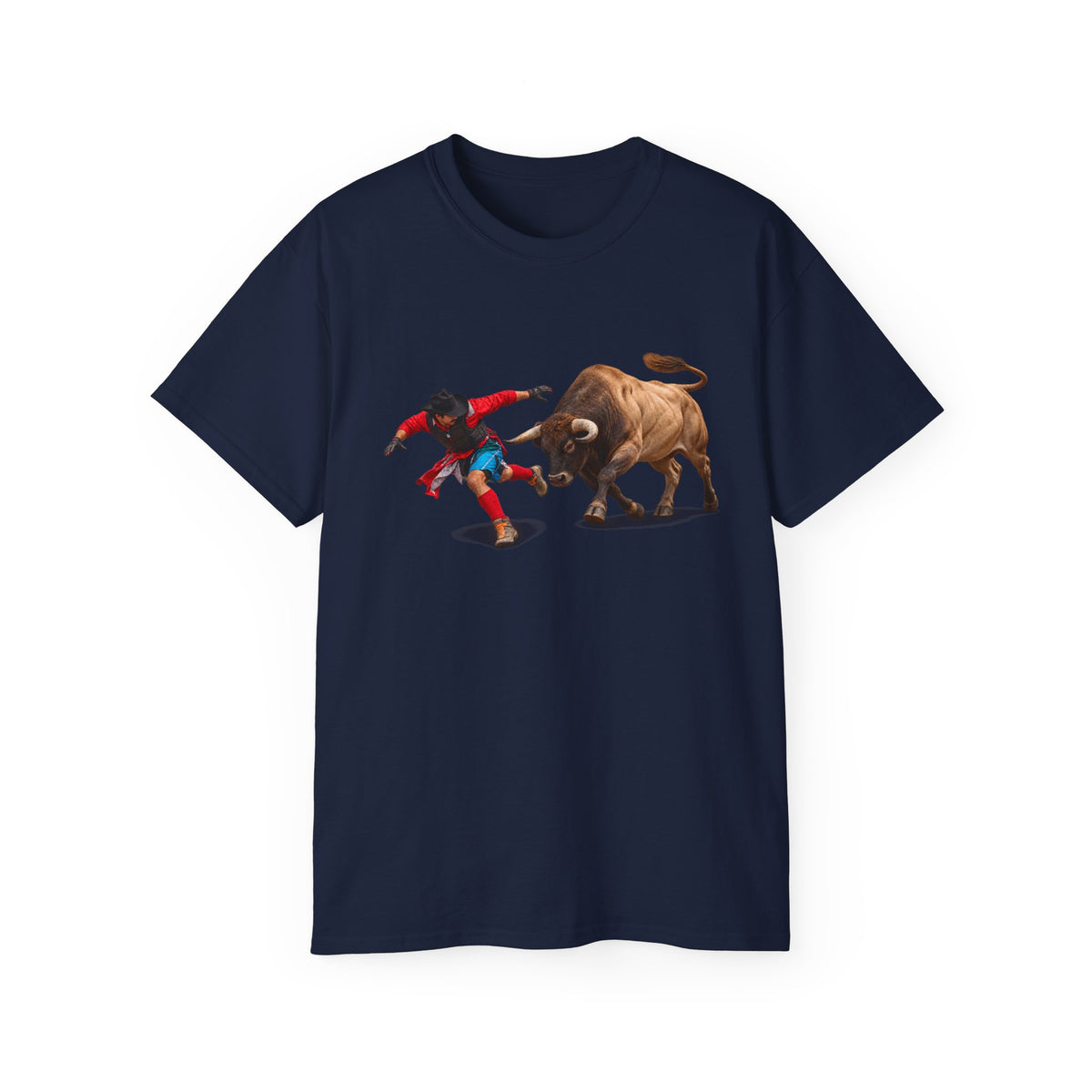 Unisex Ultra Cotton Tee - Cowboys - Bull Chasing Clown - Ground Shadow - without Text - 3D Transparent