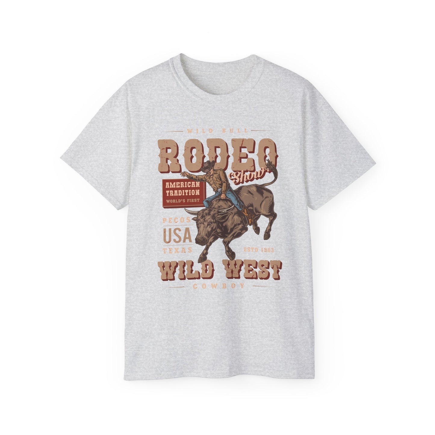 Western Rodeo Cowboy Tee - Fun Casual Shirt for Rodeo Fans, Gift for Country Lovers, Festival Outfit, Everyday Wear, Rodeo Apparel - American Tradition Wild Bull Rodeo Show - Wild West Cowboy, Texas
