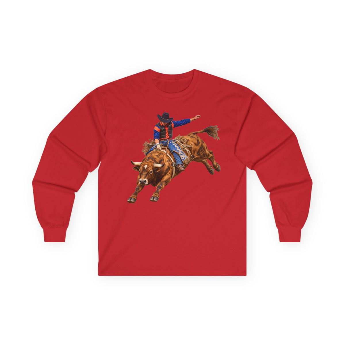 Unisex Ultra Cotton Long Sleeve Tee - Cowboys - Bull Rider - Oblique - without Text - 3D Transparent