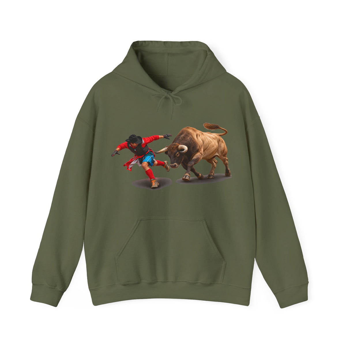 Hoodie — Cowboys - Bull Chasing Clown - Ground Shadow - without Text - 3D Transparent
