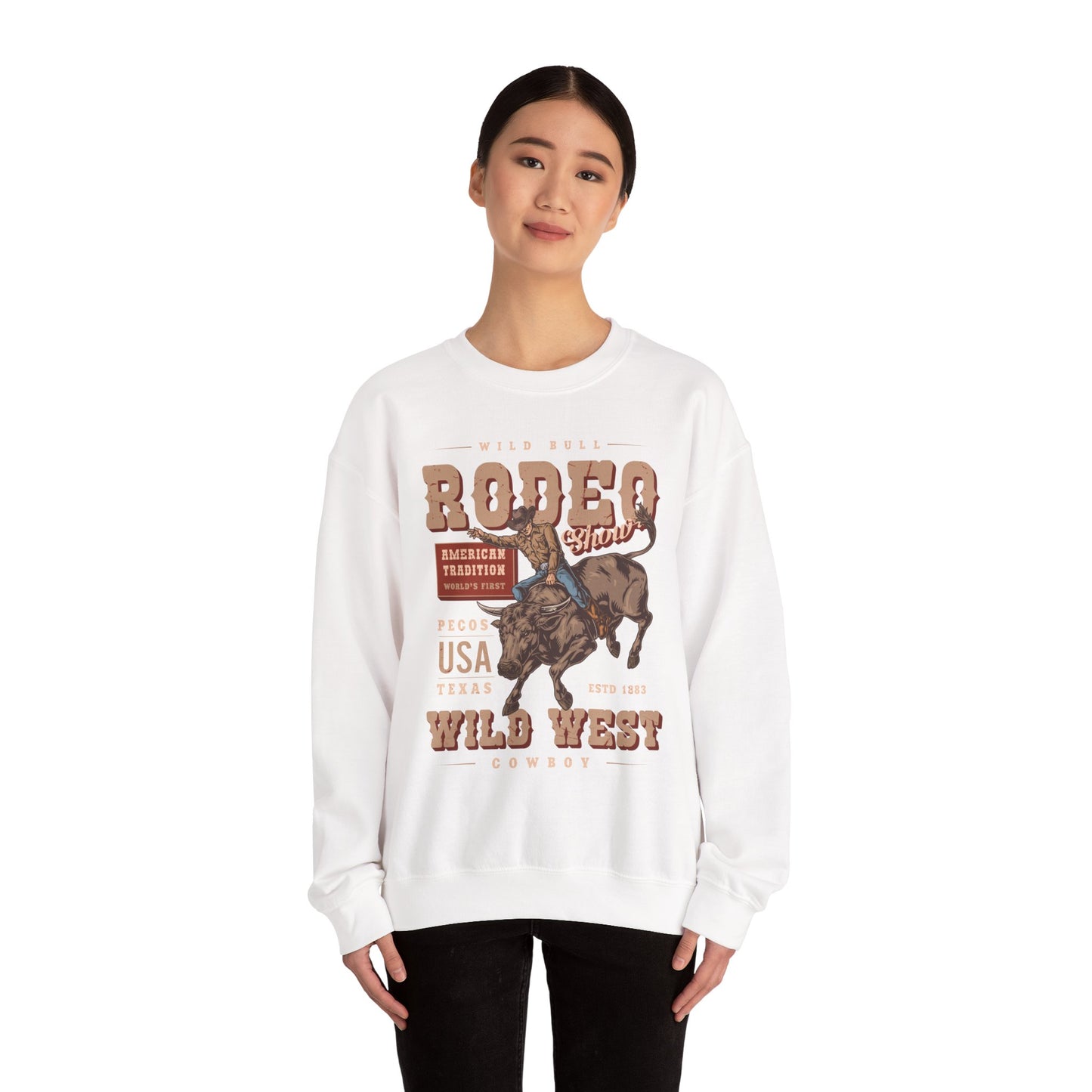 Crewneck Sweatshirt - American Tradition Wild Bull Rodeo Show - Wild West Cowboy, Texas