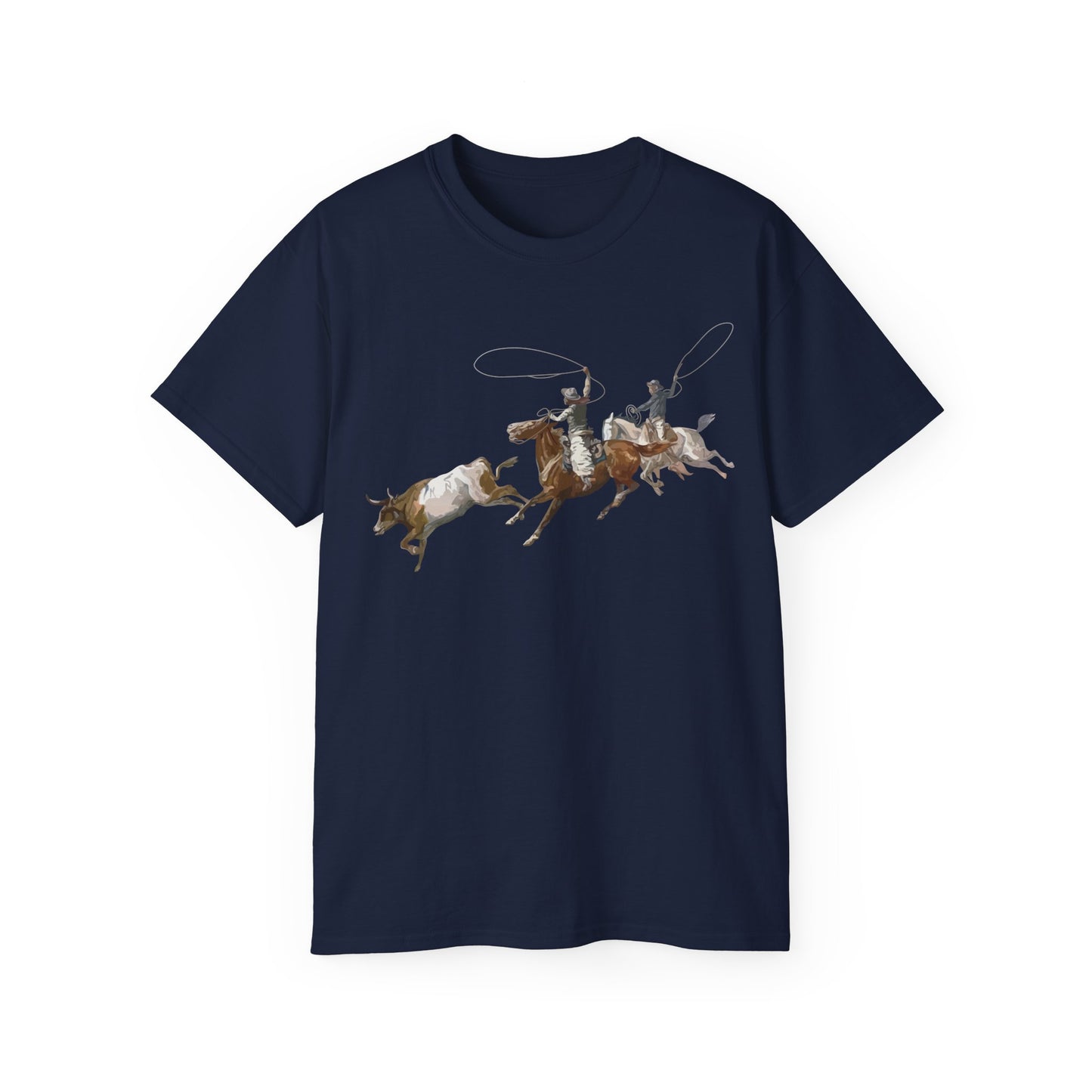 Unisex Ultra Cotton Tee - 2 Cowboys Roping 1 Longhorn X 300
