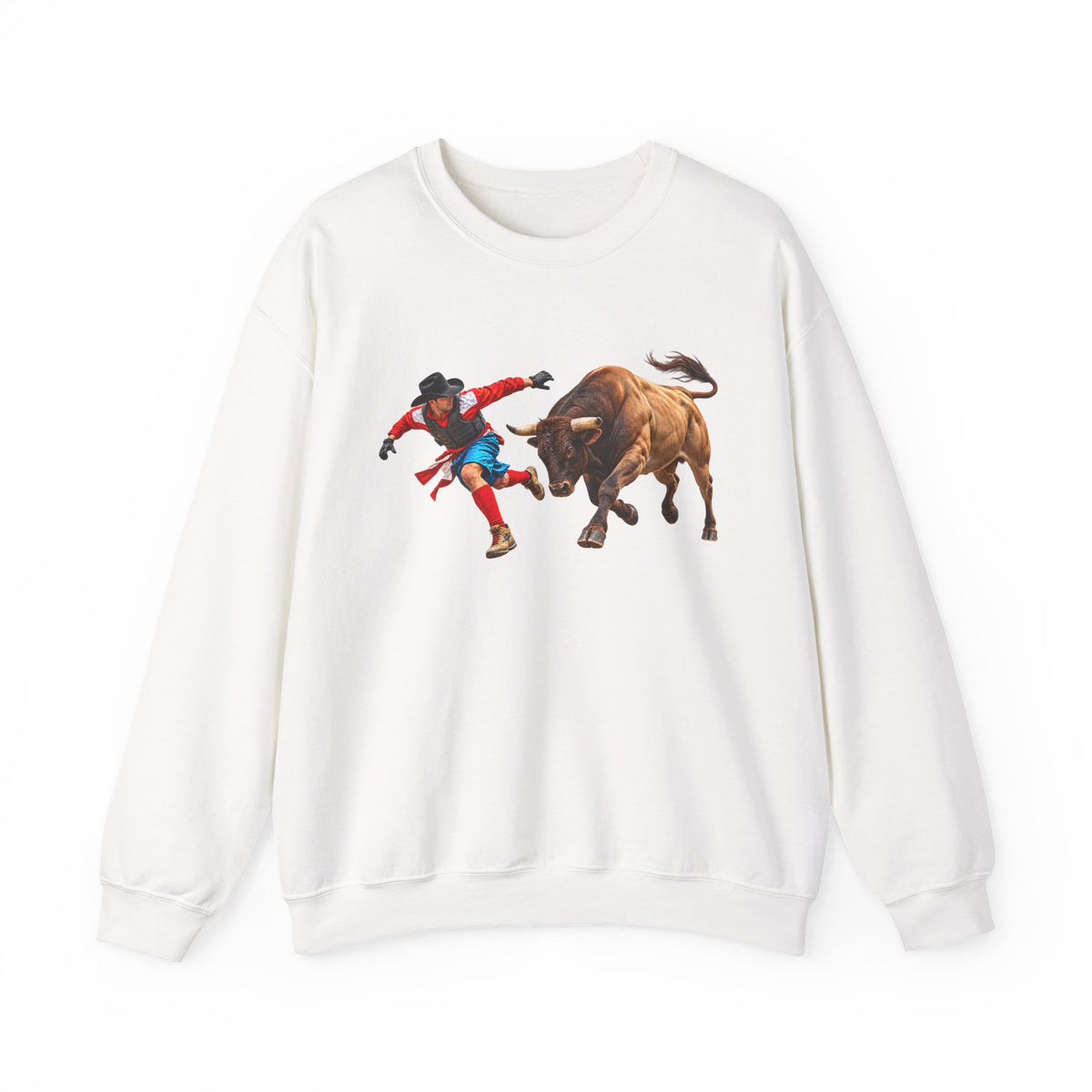 Crewneck Sweatshirt - Cowboys - Bull Chasing Clown - without Text - 3D Transparent
