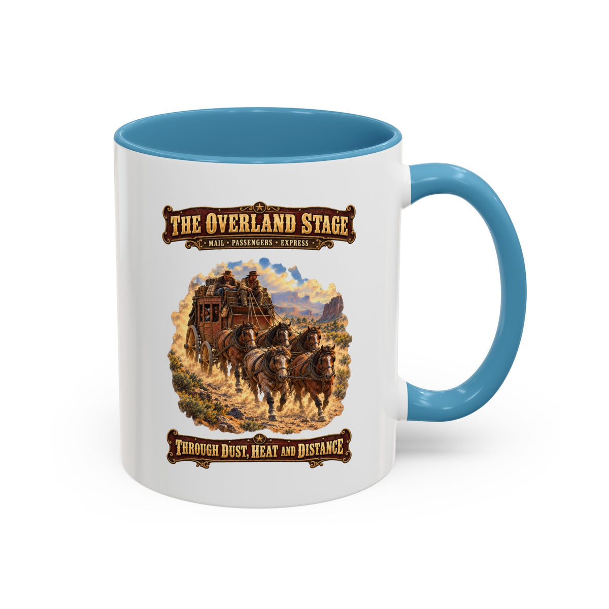 Accent Coffee Mug (11, 15oz) - Overland Stage - Dusty Trails - 3D - Enhanced