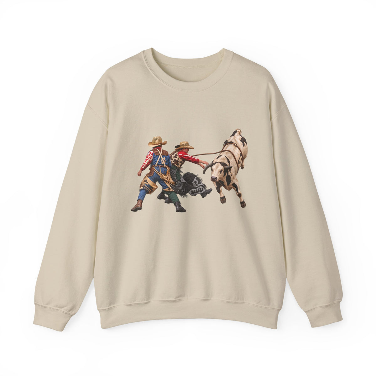 Crewneck Sweatshirt - Cowboys - Clowns and Bull - without Text - 3D Transparent