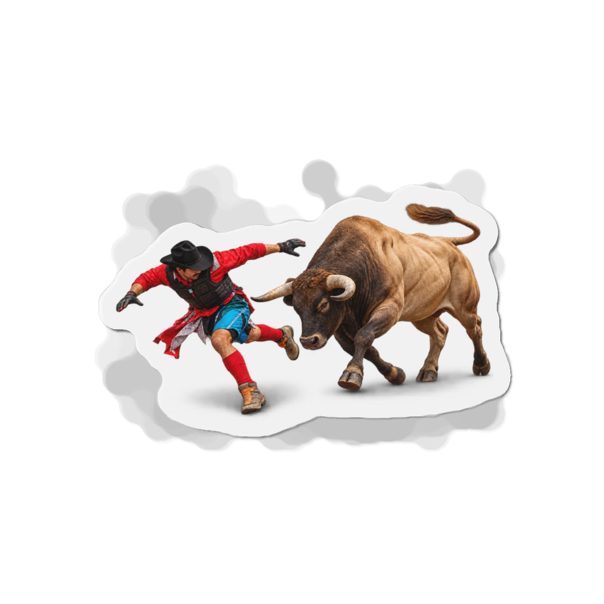 Die-Cut Magnets — Cowboys - Bull Chasing Clown - without Text - 3D Transparent