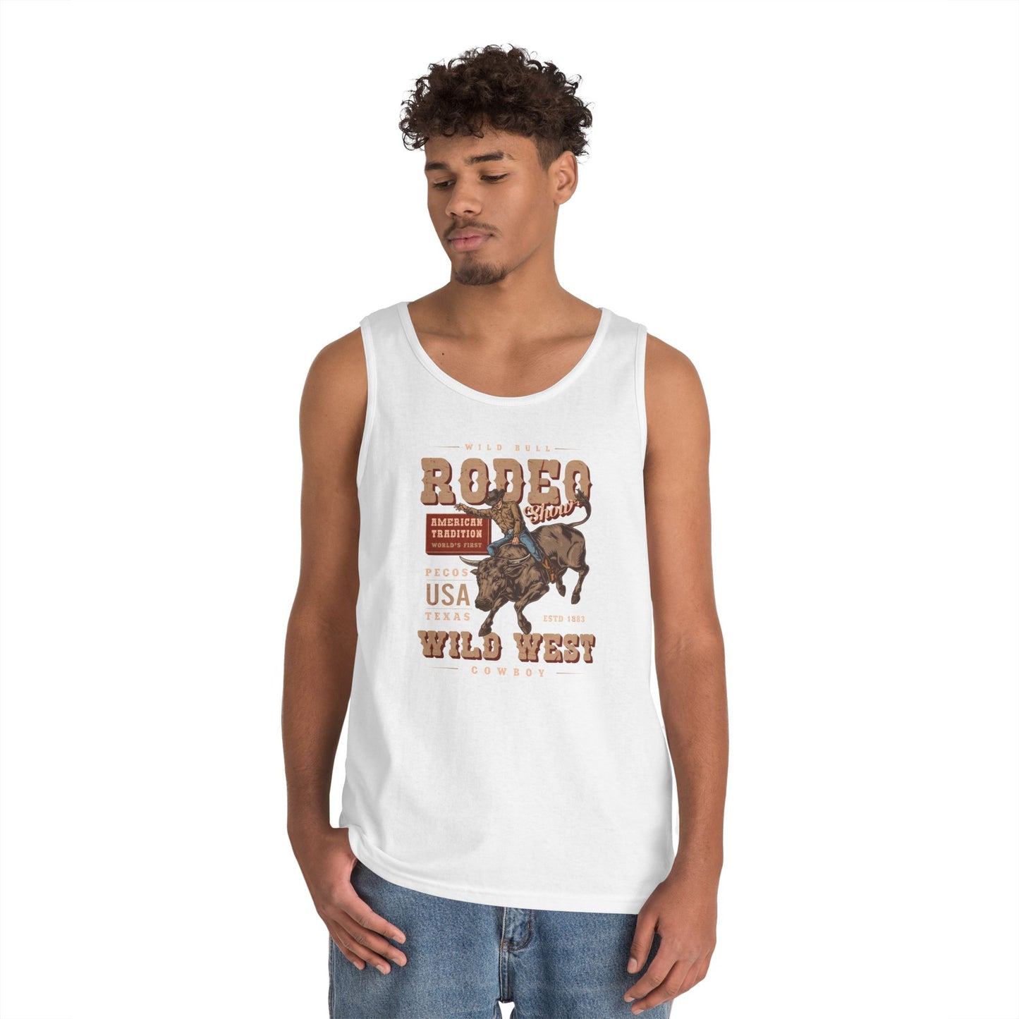 Unisex Heavy Cotton Tank Top - American Tradition Wild Bull Rodeo Show - Wild West Cowboy, Texas