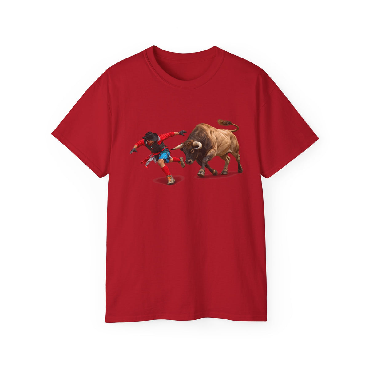 Unisex Ultra Cotton Tee - Cowboys - Bull Chasing Clown - Ground Shadow - without Text - 3D Transparent