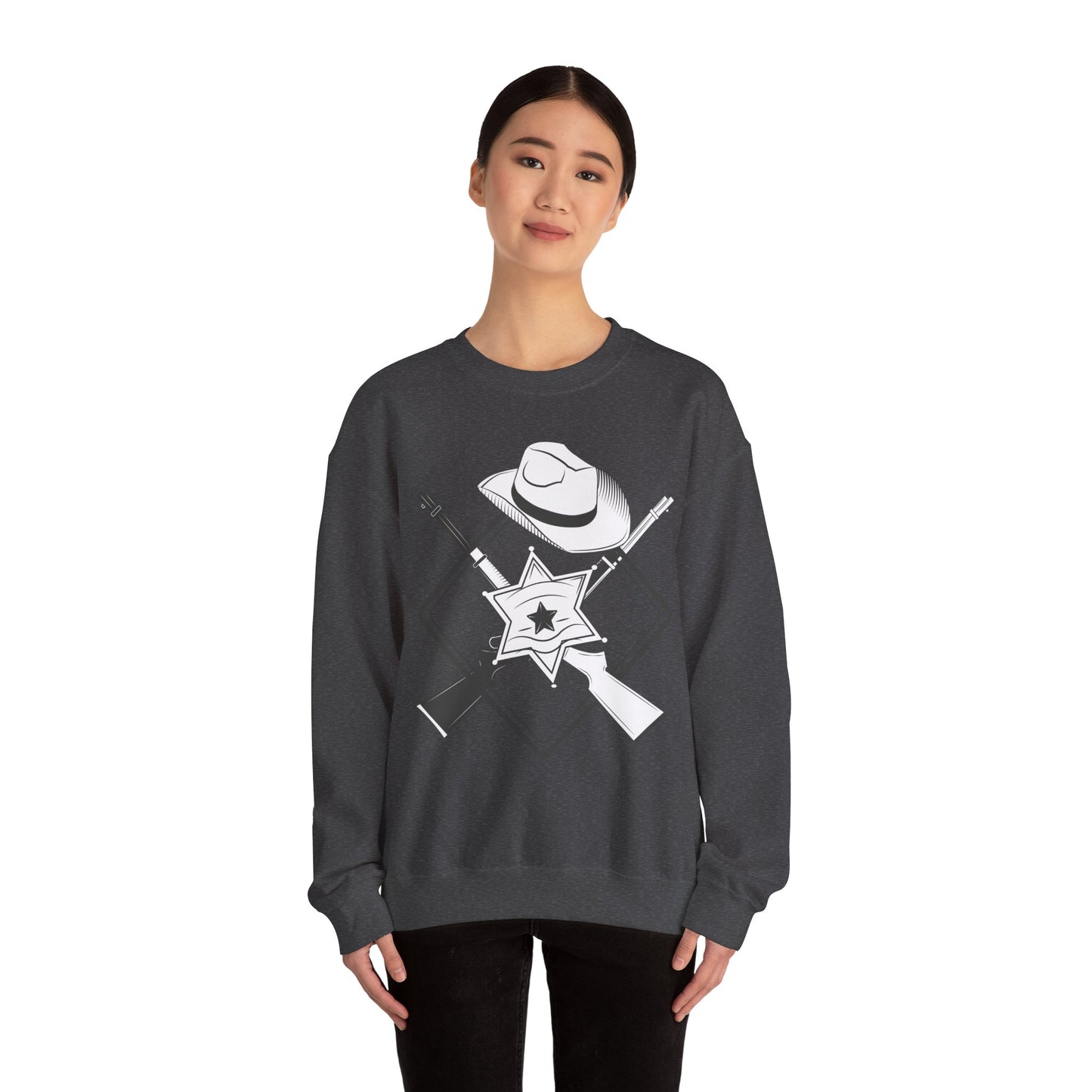 Crewneck Sweatshirt - Vintage Cowboy w Rifles and Hat