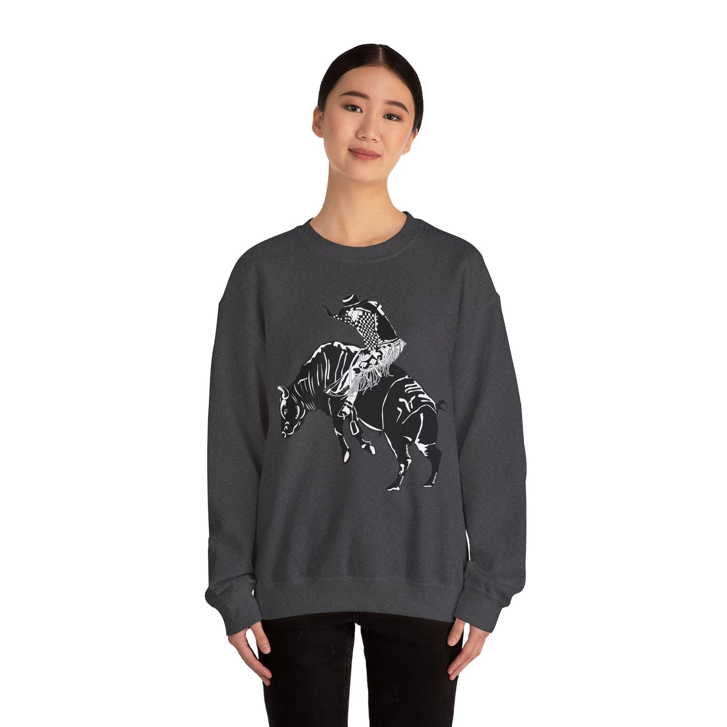 Crewneck Sweatshirt - Cowboy - Bull Rider - BW