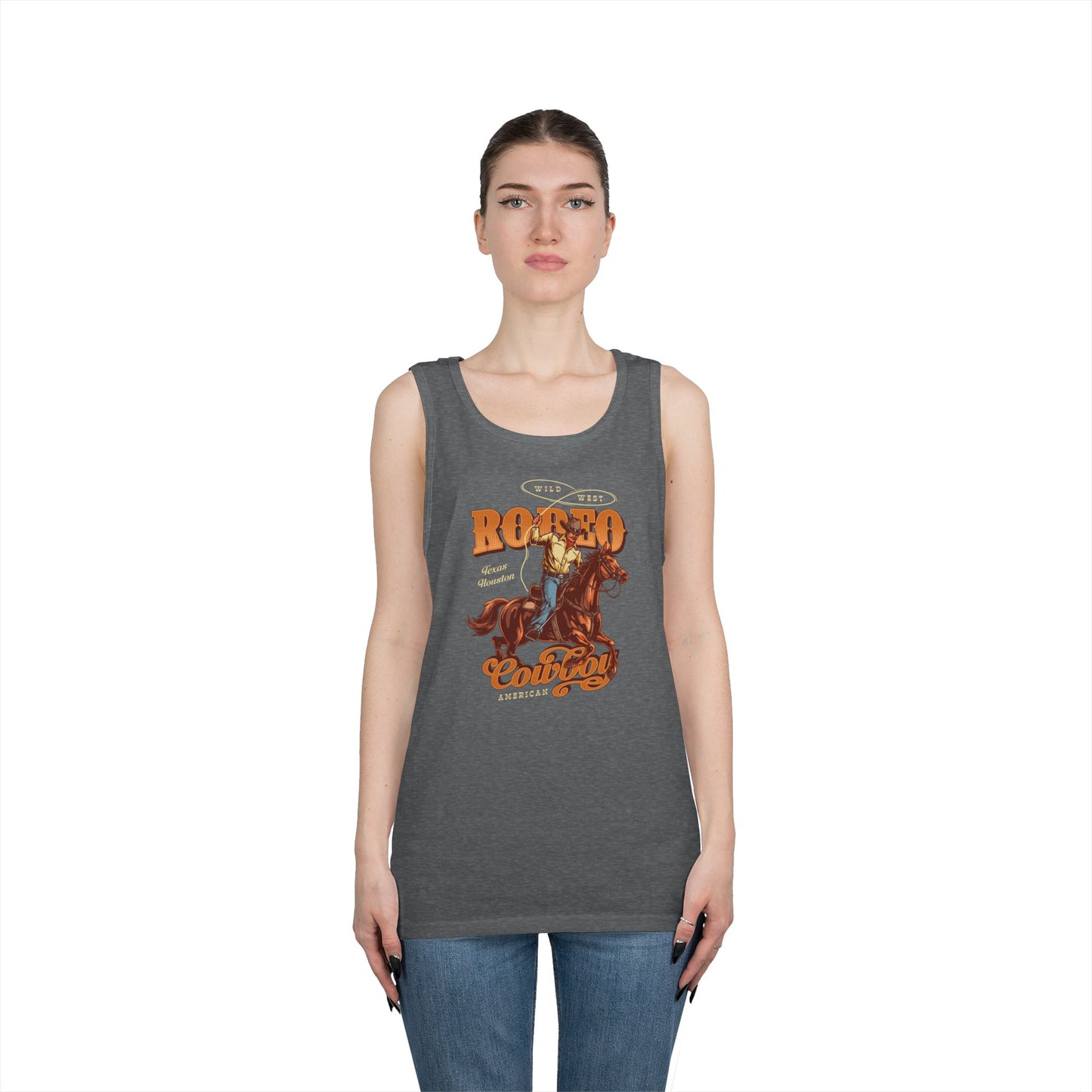Unisex Heavy Cotton Tank Top - Wild West - Houston, Texas - American Rodeo Cowboy