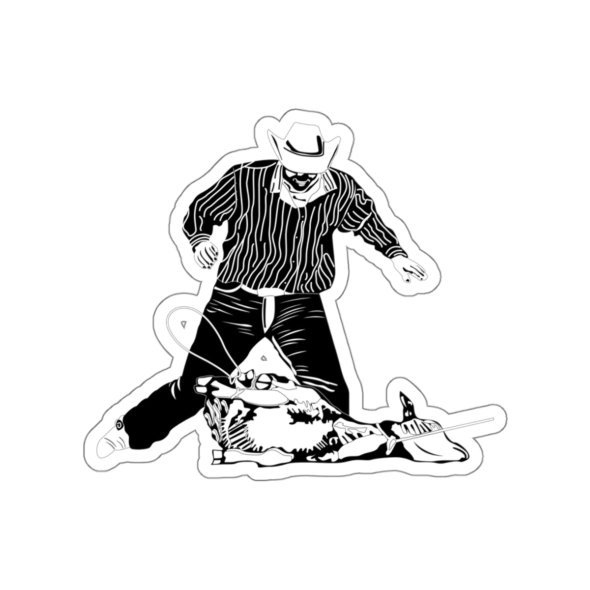 Die-cut stickers - Calf Roping - BW
