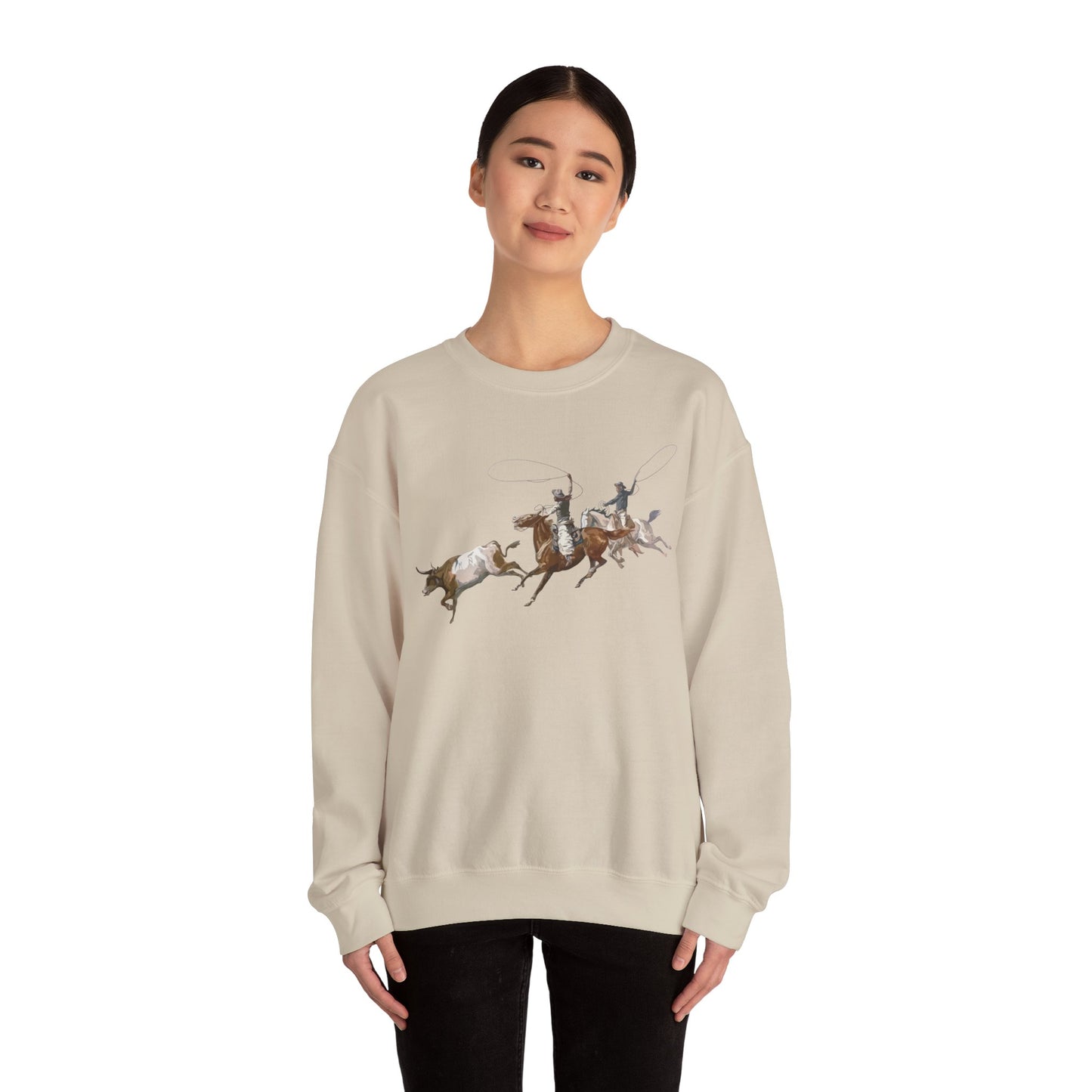 Crewneck Sweatshirt - 2 Cowboys Roping 1 Longhorn X 300