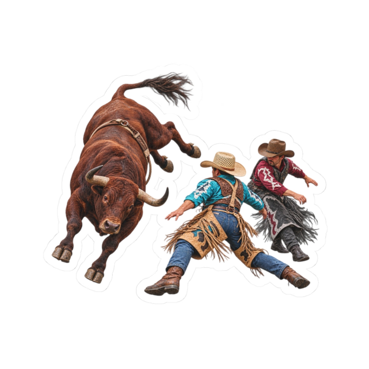 Kiss-Cut Stickers - Cowboys - Clowns and Brown Bull - without Text - 3D Transparent